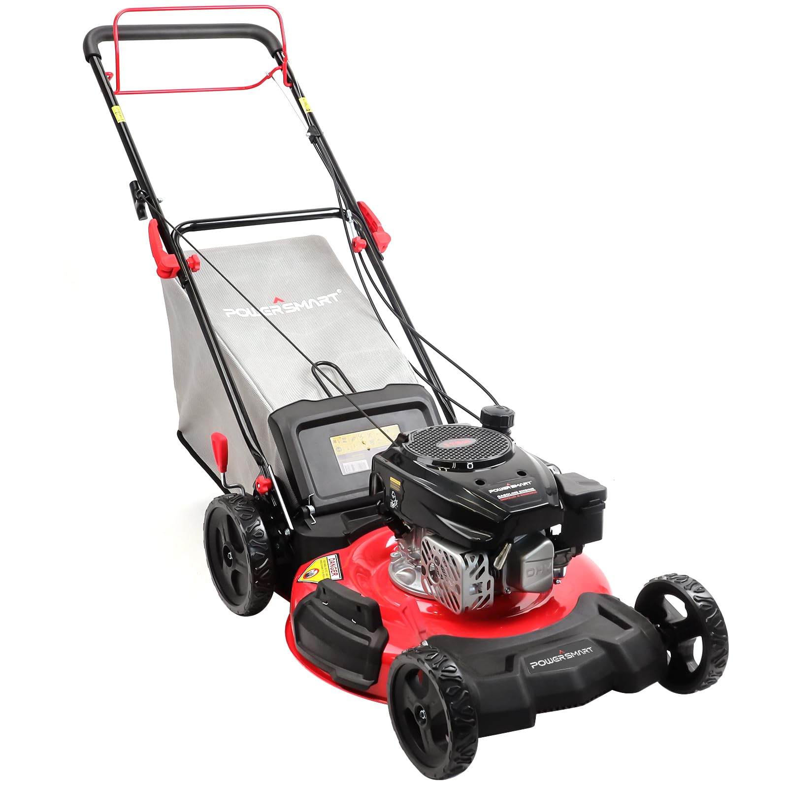PowerSmart Self Propelled Gas Lawn Mower, 21-inch 170cc 4-Stroke Engine Self-Propelled Lawn Mower with RWD Single-Speed 3-in-1 Mulching, Side-Discharging and Bagging