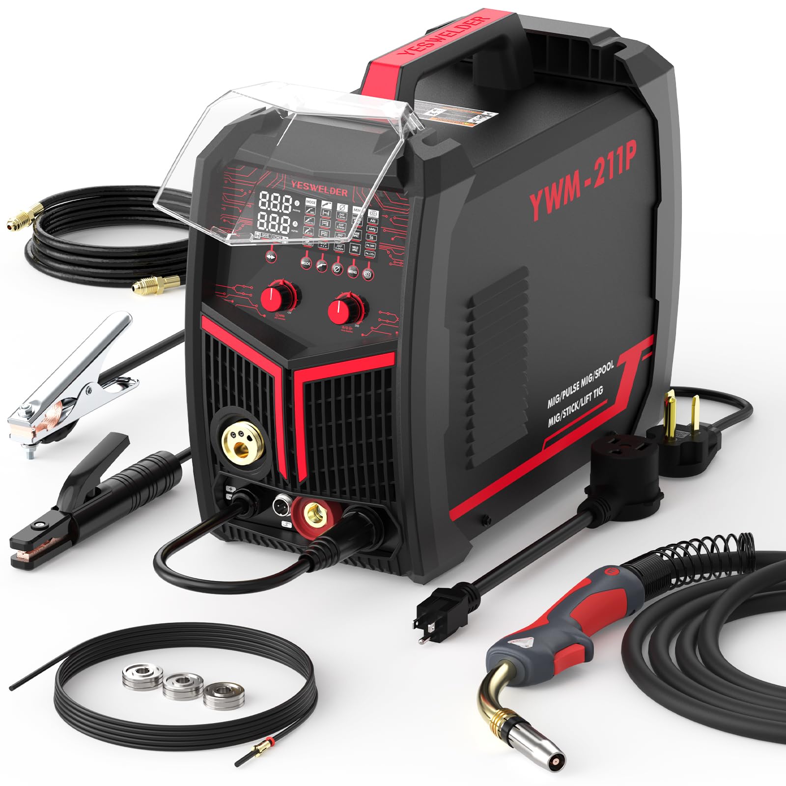 YESWELDER 200Amp Aluminum MIG Welder with Pulse YWM-211P, 110/220V Dual Voltages MIG/Stick/Lift TIG Multi Proces MIG Welding Machine,Spool Gun Compatible