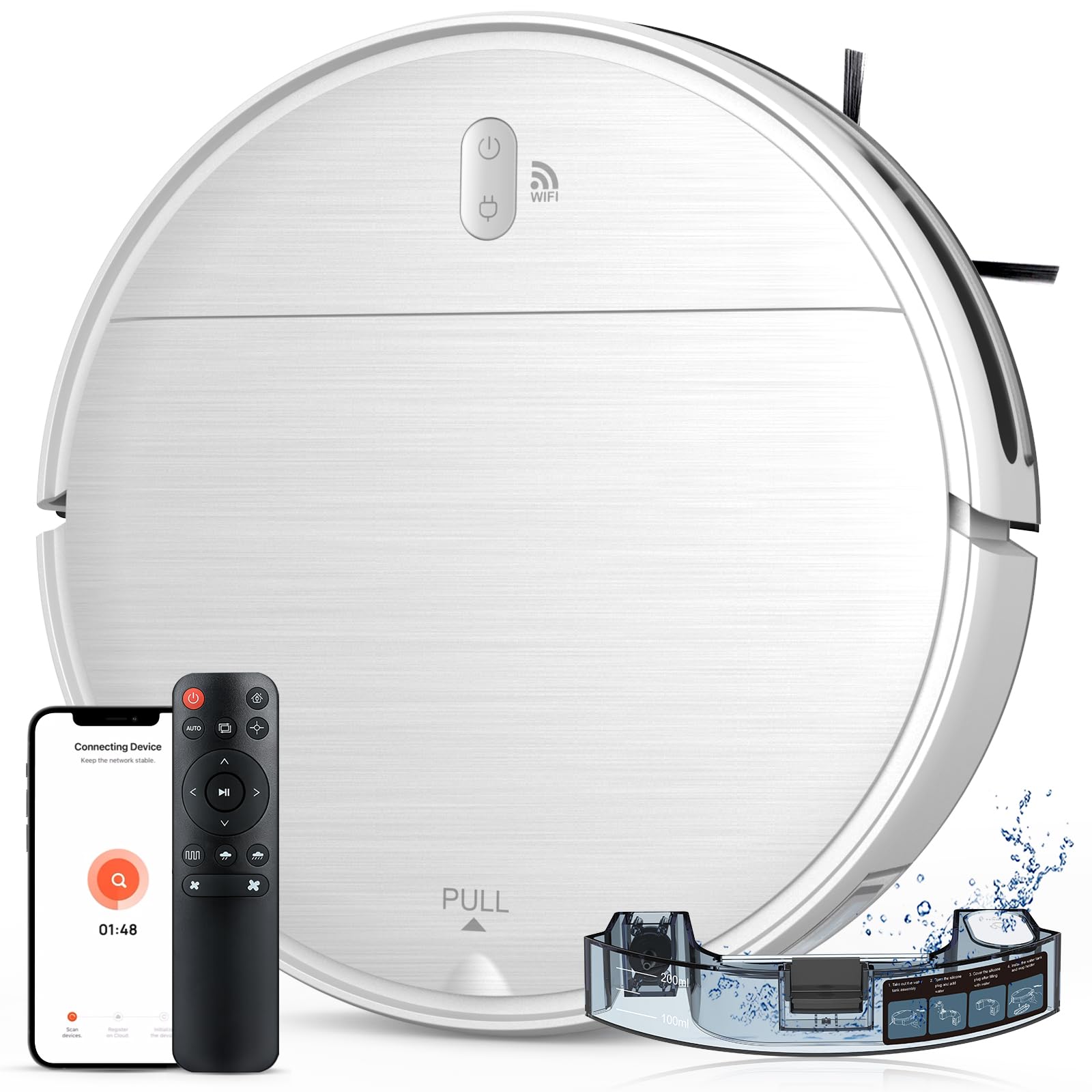 Robot Vacuum and Mop, 2 in 1 Robotic Vacuum Cleaner with Schedule, App/Voice, Slim Mopping Vacuum Robot with Watertank and Dustbin, Self-Charging, Easy of Use, Ideal for Hard Floor, Pet Hair, Carpet