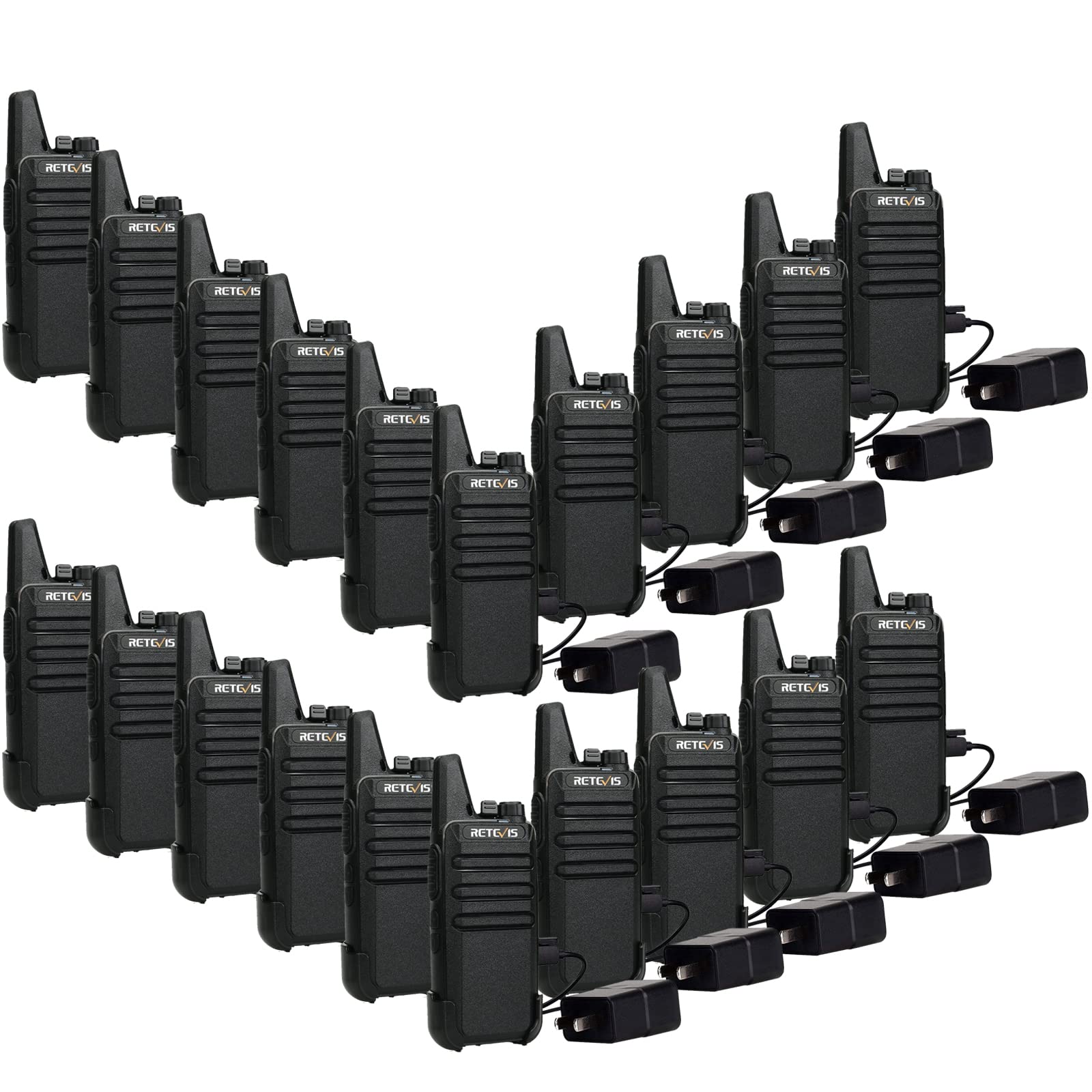 Retevis RT22 Walkie Talkies Mini, Rechargeable Two Way Radio Long Range, 2 Way Radio Small, Portable VOX, for Business Commercial Work School Church Restaurant (20 Pack,Black)