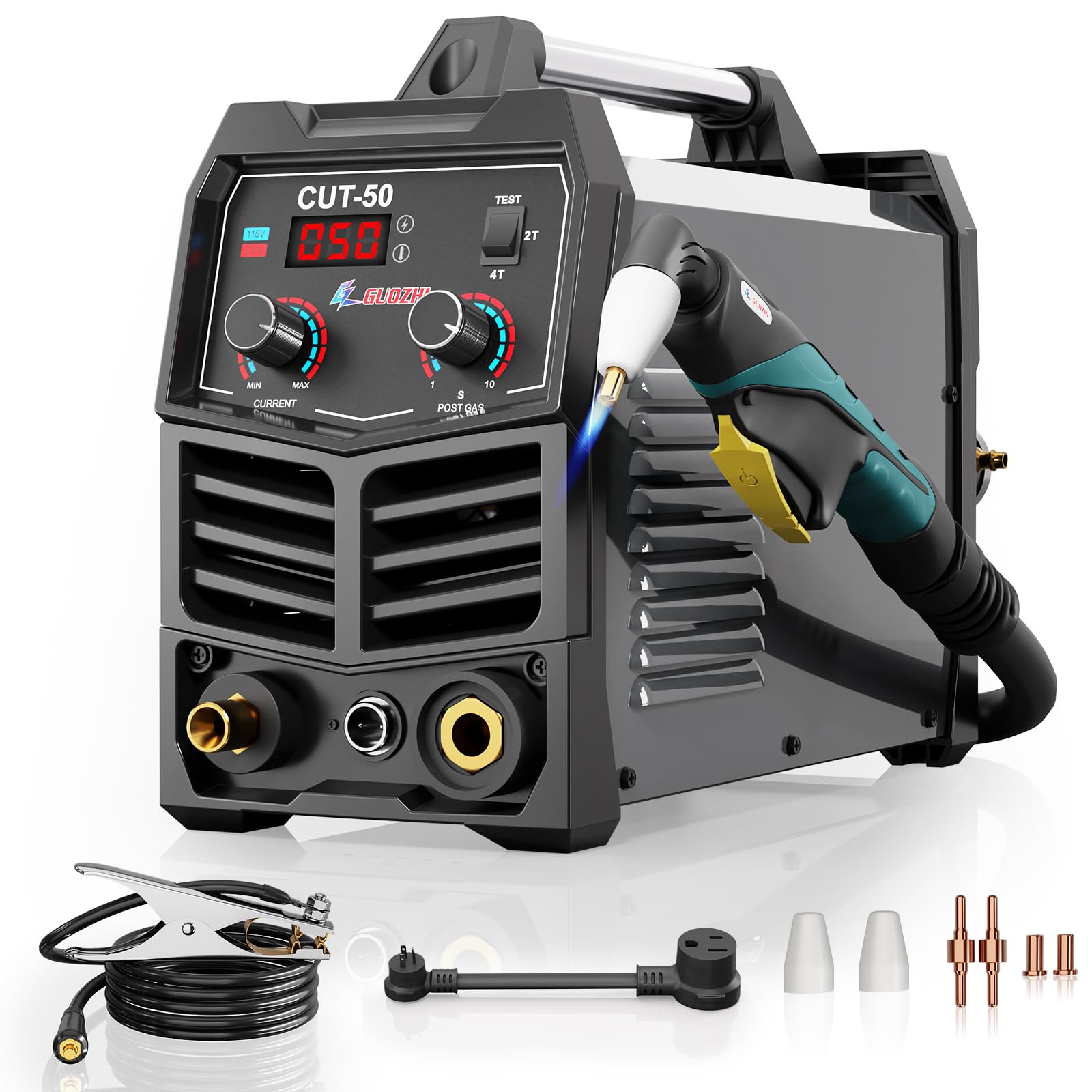 GZ GUOZHI Plasma Cutter, 50 Amp Air Inverter Plasma Cutter, 110V/220V Dual Voltage Digital Display IGBT Inverter Plasma Cutting Machine with 2T/4T/TEST Function