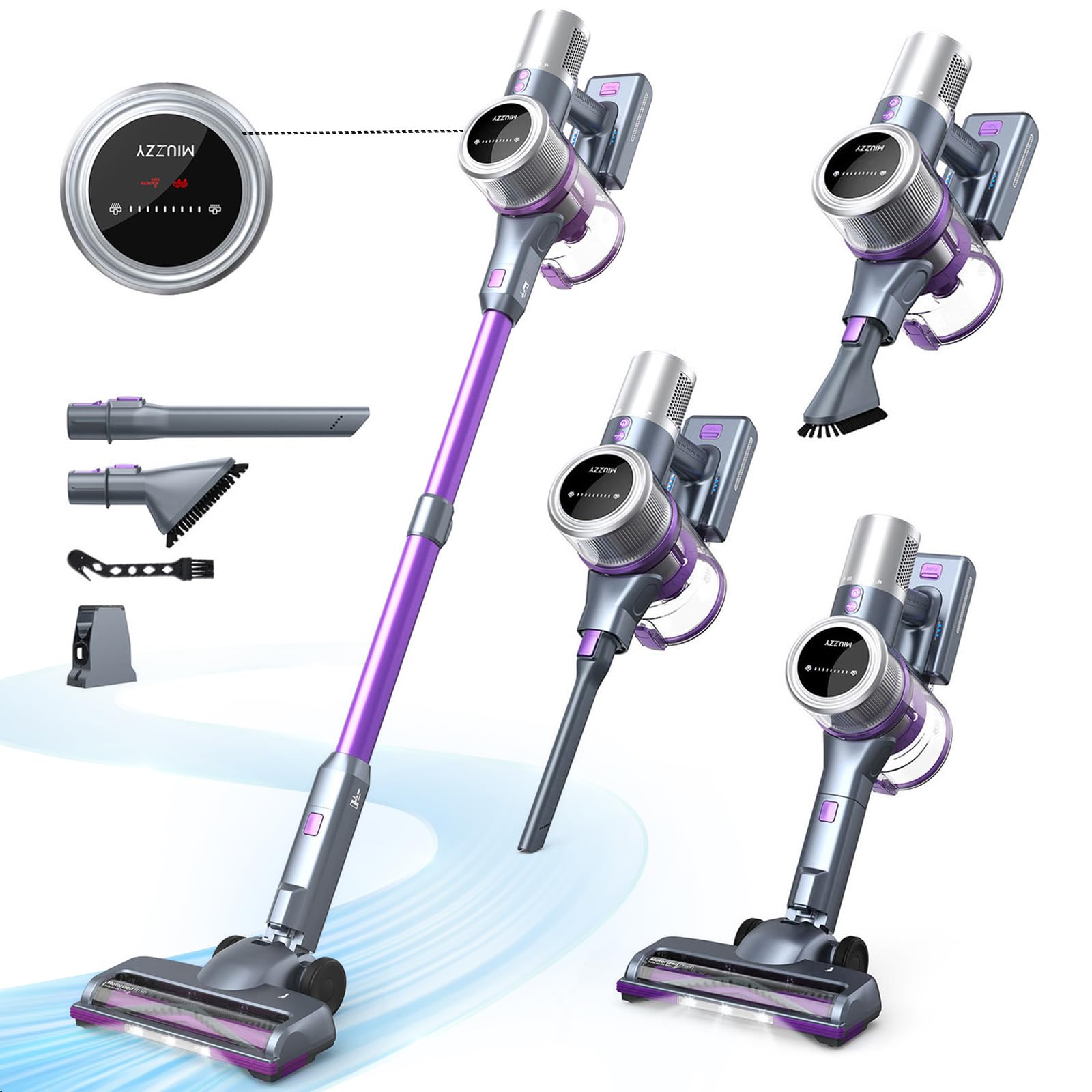 MIUZZY Cordless Vacuum Cleaner, 45Kpa Powerful Suction, 60 Mins Max Runtime, 4000mAh Large Batteries, Anti Hair Wrap Stick Vacuum, Vacuum Cleaners for Home, Pet Hair, Hard Floors and Carpets, Cars