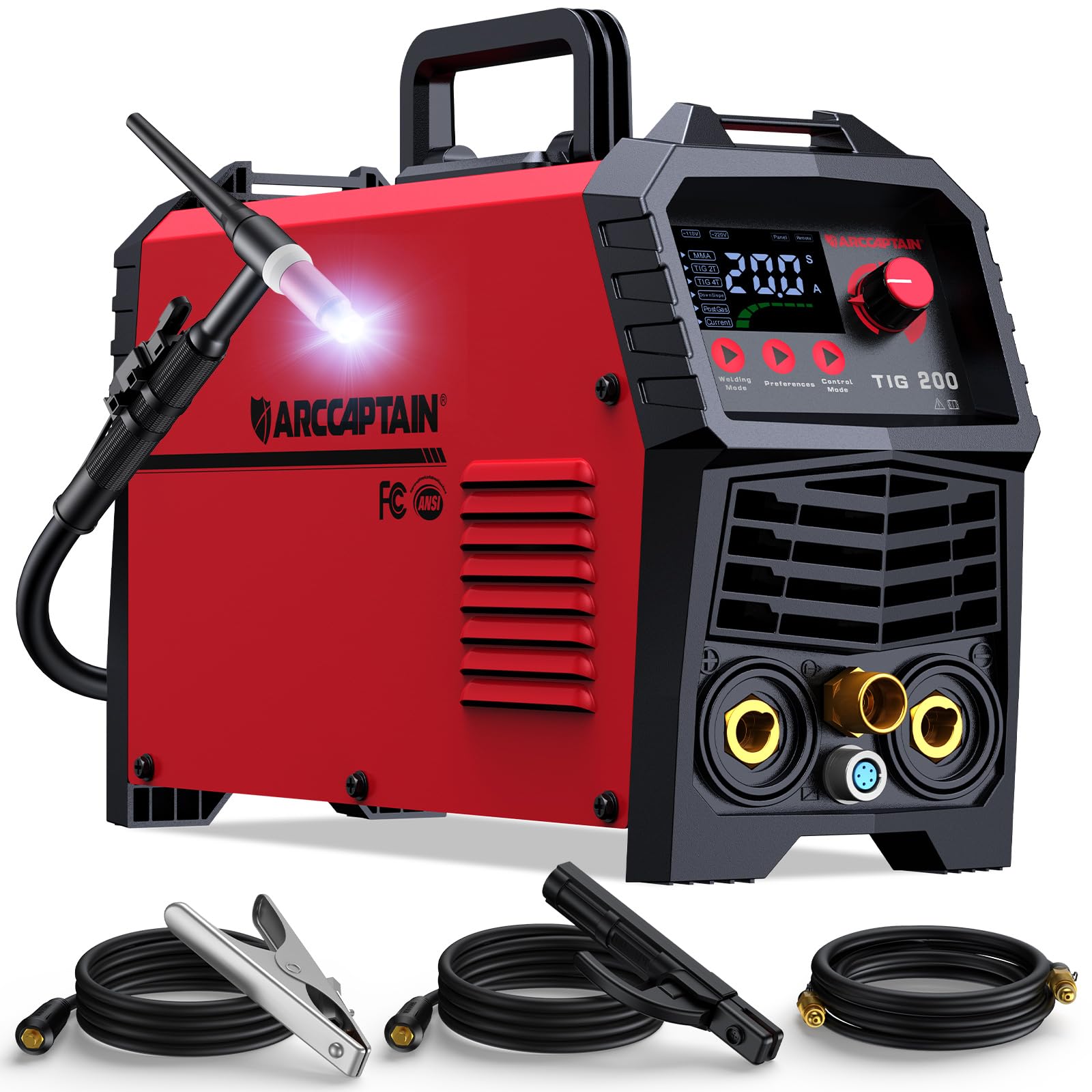 ARCCAPTAIN TIG Welder 200A, High Frequency 110v/220v Dual Voltage TIG/Stick/Arc 2 in 1 Welder LED Digital Display Welding Machine with 2T/4T Function and Tungsten Electrode