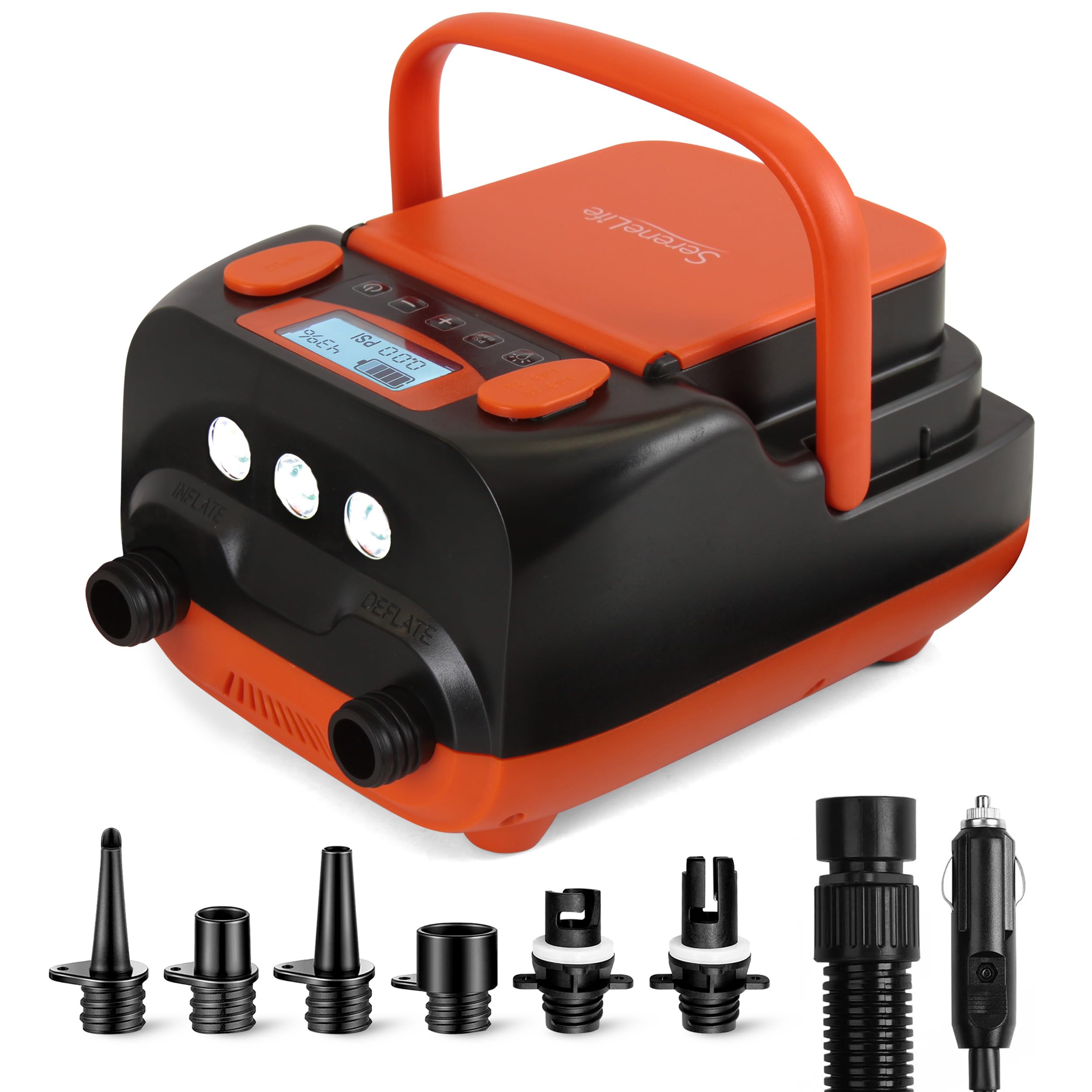 SereneLife Inflatable Paddle Board Pump Compressor - 16PSI High Pressure SUP Inflator - 12V DC Car Connector - Electric Air Pump for Paddle Boards, Boats, Rafts, Pool Toys - Deflation Function