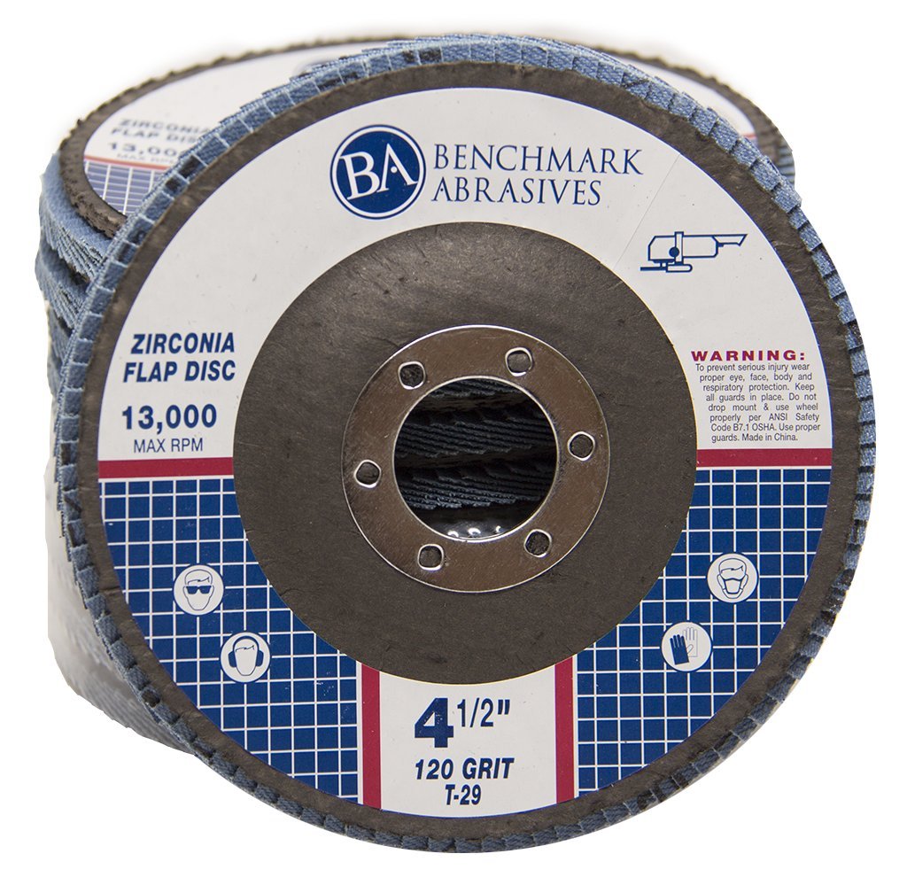 Benchmark Abrasives 4.5" x 7/8" Premium Zirconia T29 Curved Flap Discs 4 1/2 for Angle Grinder, Sanding Discs, Finishing, Rust, Stock Removal- Grinding Wheels 4 1/2 Inch (100 Pack) - 120 Grit