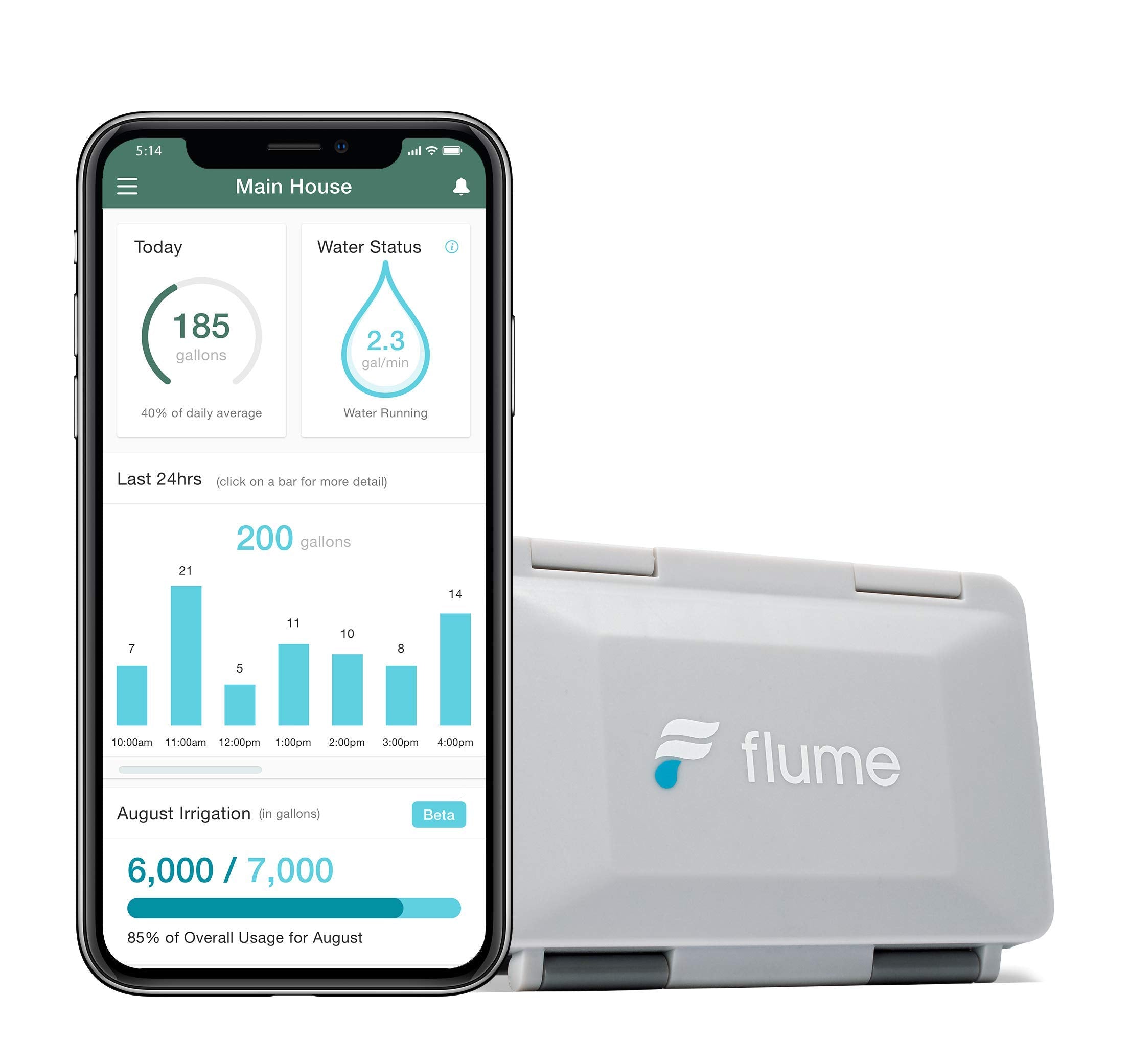 Flume 2 Smart Home Water Monitor and Leak Detector – Real-Time Water Usage Tracking, Easy Installation, No Plumbing Required