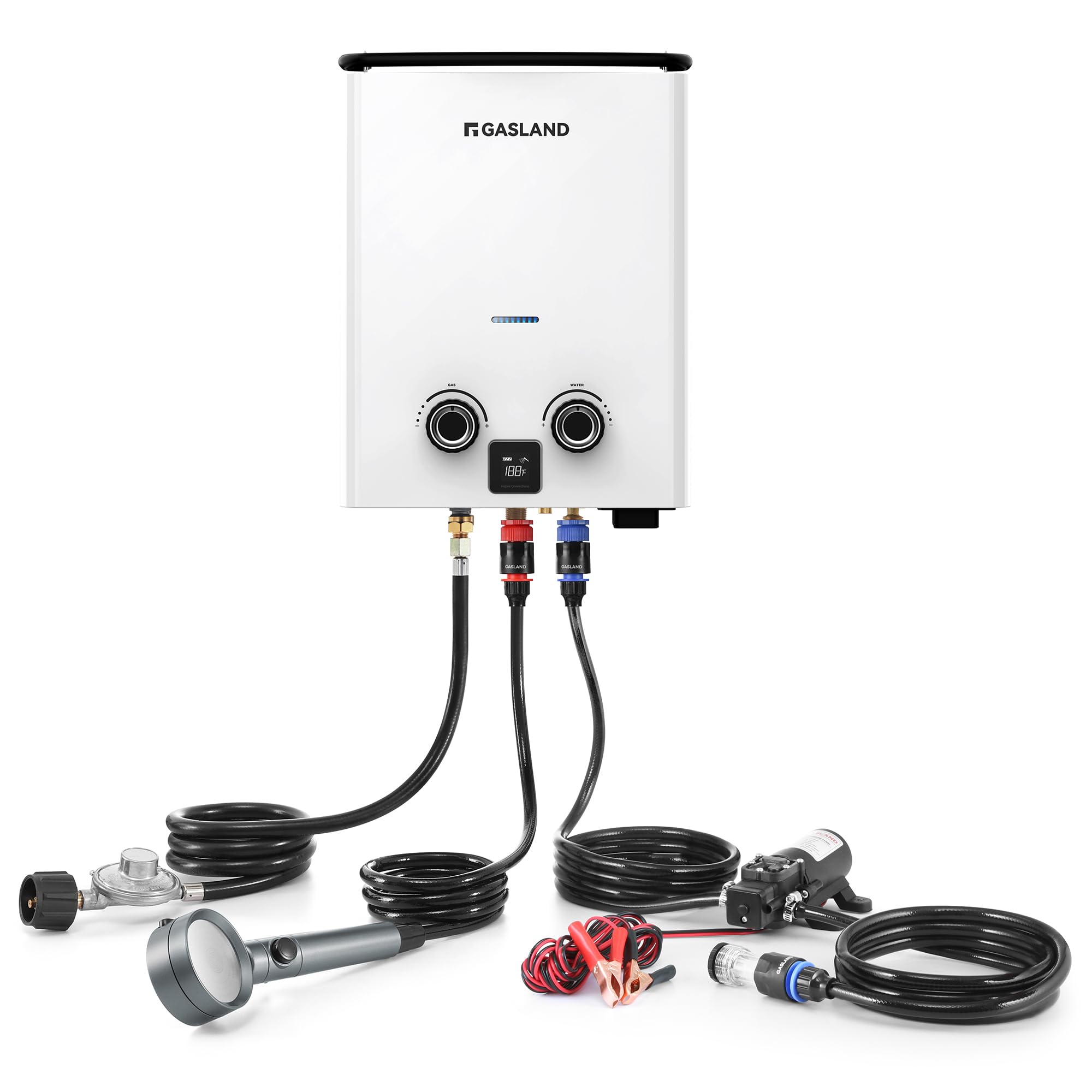 GASLAND G5 PRO Portable Propane Outdoor Tankless Water Heater 1.32GPM, Outdoor Gas Water heater with Pump & Pipe Strainer for Off Grid, Ultra Slim Portable Hot Water Heater, 34,000 BTU, 5L