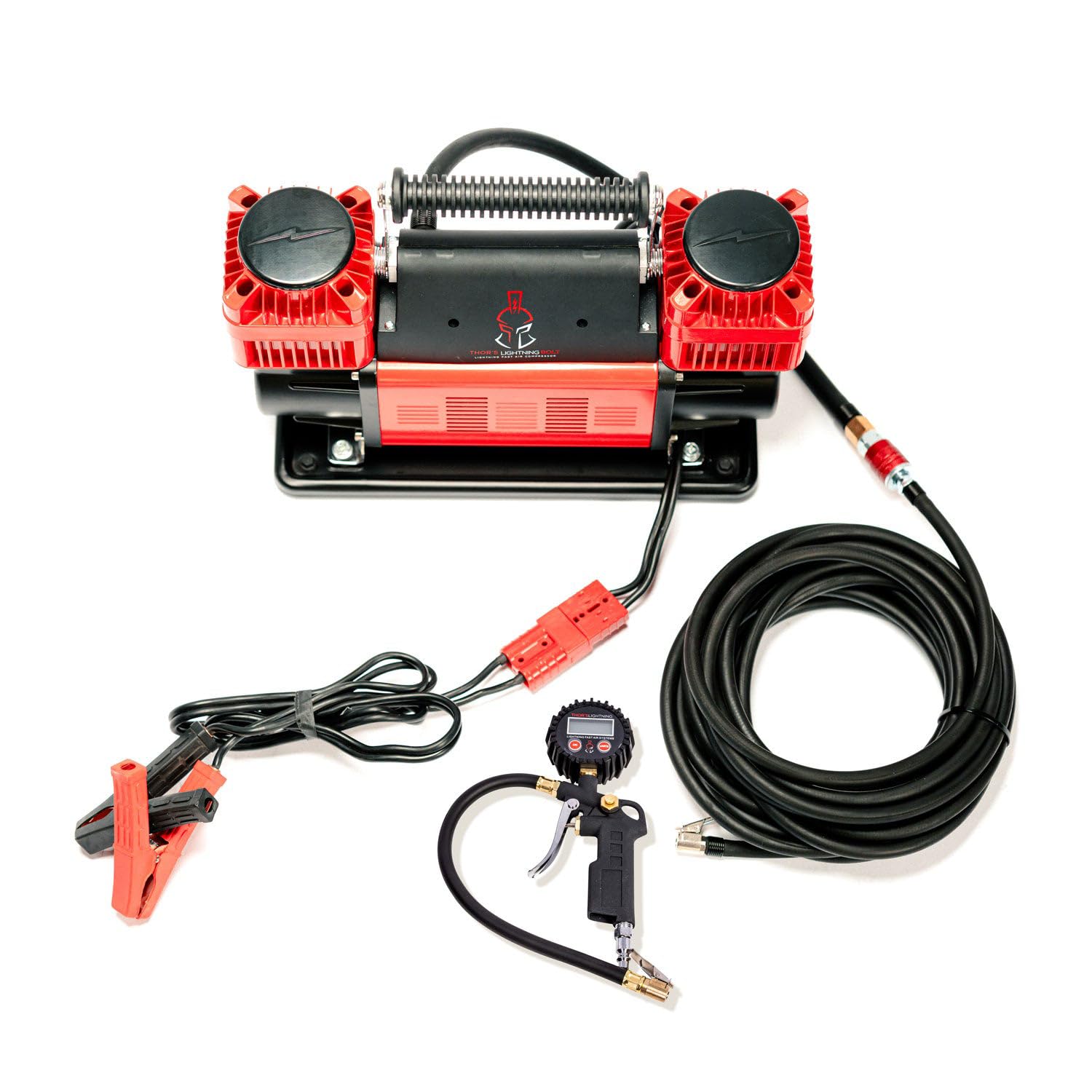 Thor's Lightning Air Systems Bolt Portable 12v True Dual Air Compressor 10.6 CFM with Digital Pressure Gauge, Single-Tire Inflator/Deflator Air Gun
