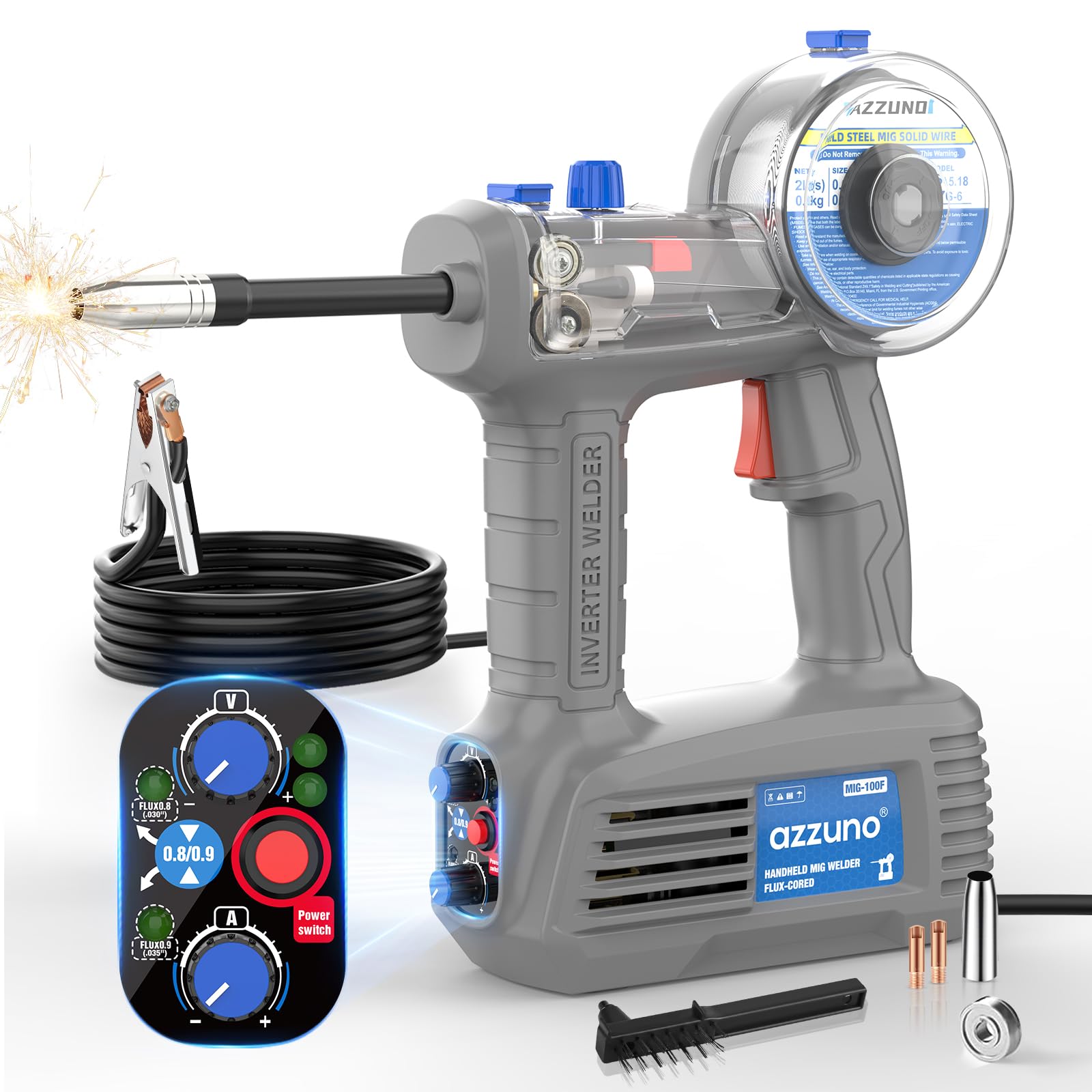 AZZUNO 100Amp Handheld MIG Welder Machine, Gasless MIG Welder Machine, Portable Flux MIG Welding Machine 100V