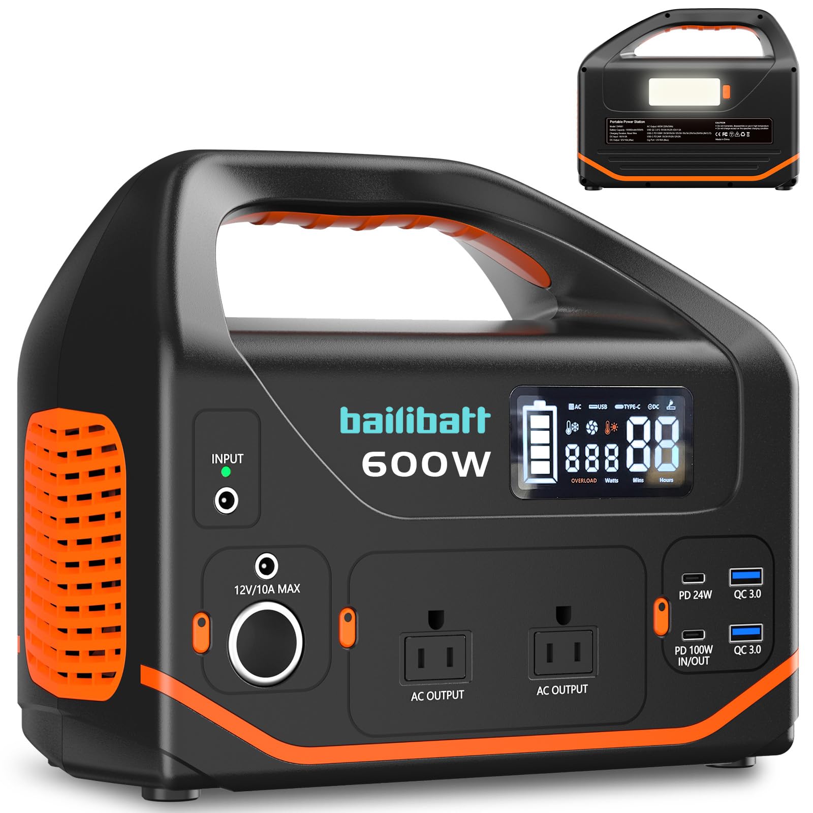 Bailibatt Portable Power Station 600W,293Wh Portable Generator for Home Use, Quiet Generator for Camping Travel Emergency CPAP Survival Backup Outdoor Apartment,100W PD & 110V Pure Sine Wave AC Outlet