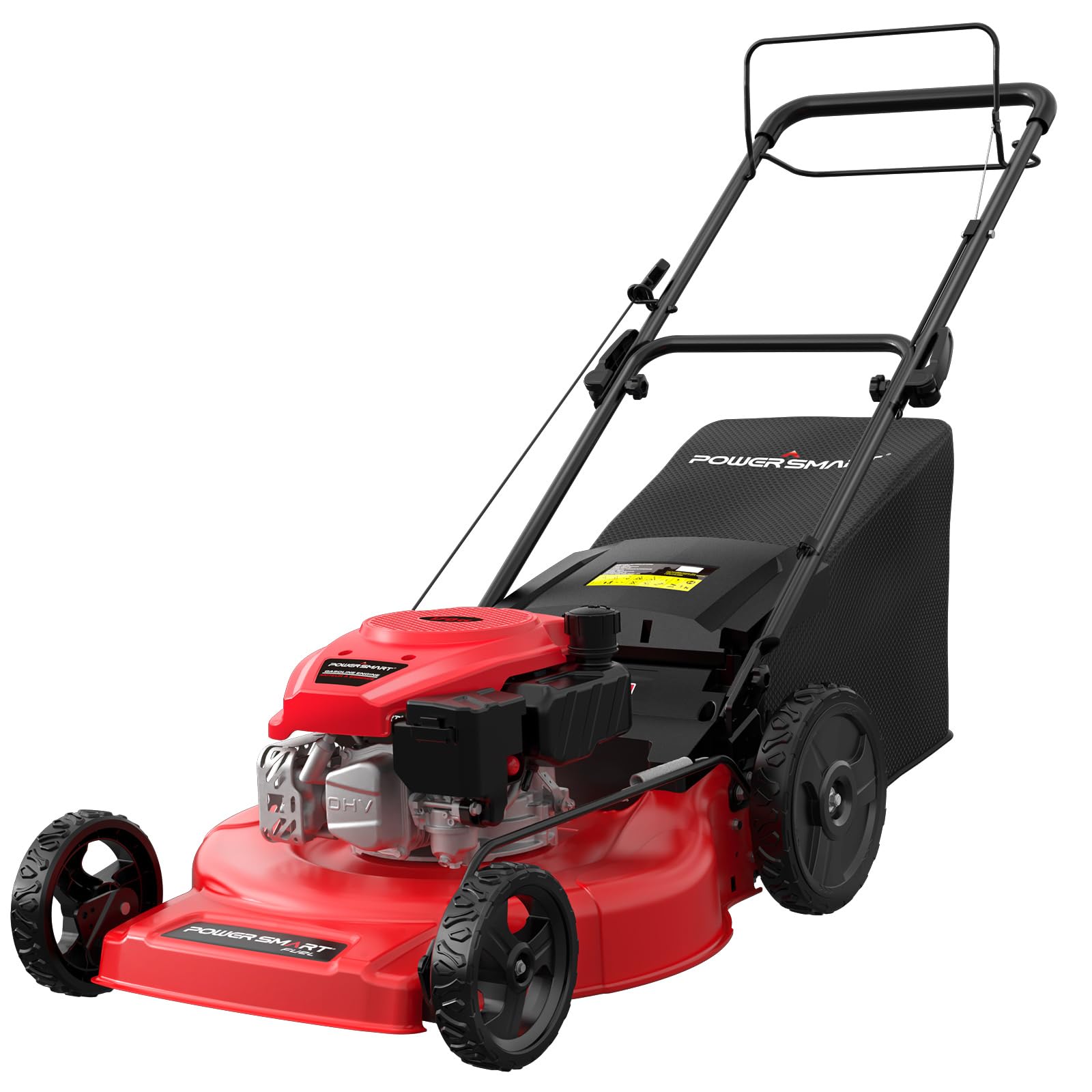 PowerSmart Self Propelled Gas Lawn Mower, 22 in. 170cc OHV Engine High Wheel RWD 3-in-1 with Height Adjustment, Oil Included, Red