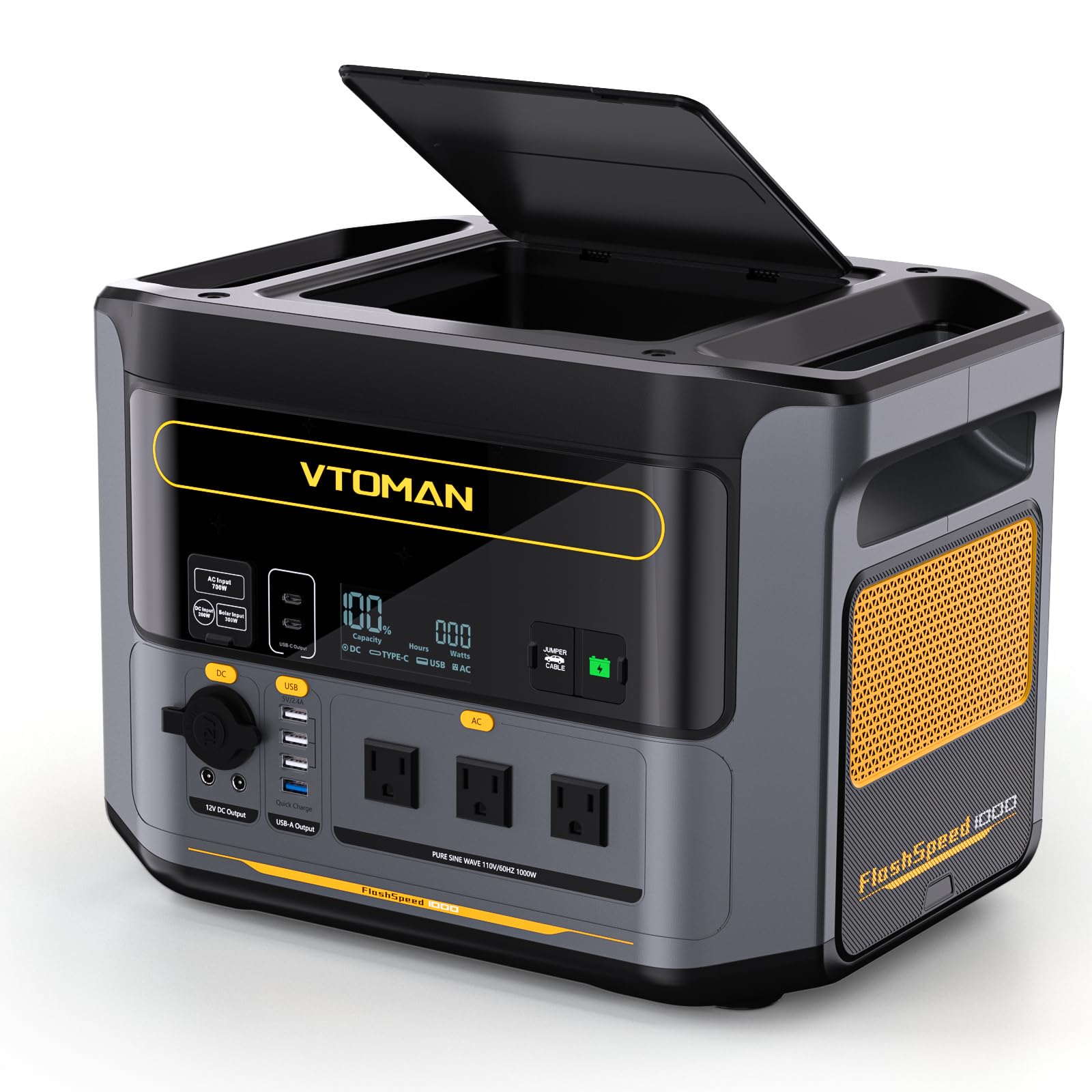 VTOMAN FlashSpeed 1000 Portable Power Station UPS LiFePO4 Battery Generator, 70Min Fully Charged, 1000W(Peak 2000W) Solar Generator, 14 Output Ports for Vehicle Emergency, Road Trip, Outdoor Camping