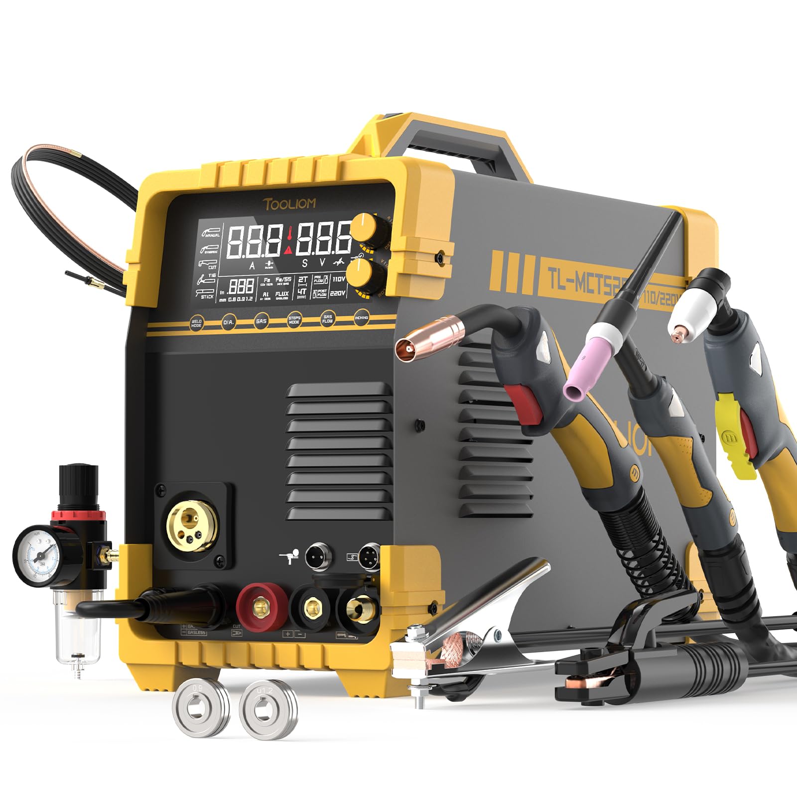 TOOLIOM MIG/TIG/CUT/Stick Welder 5 in 1 Multiprocess Welding Machine 110/220V Dual Voltage Aluminum Welding Machine Spool Gun Compatible