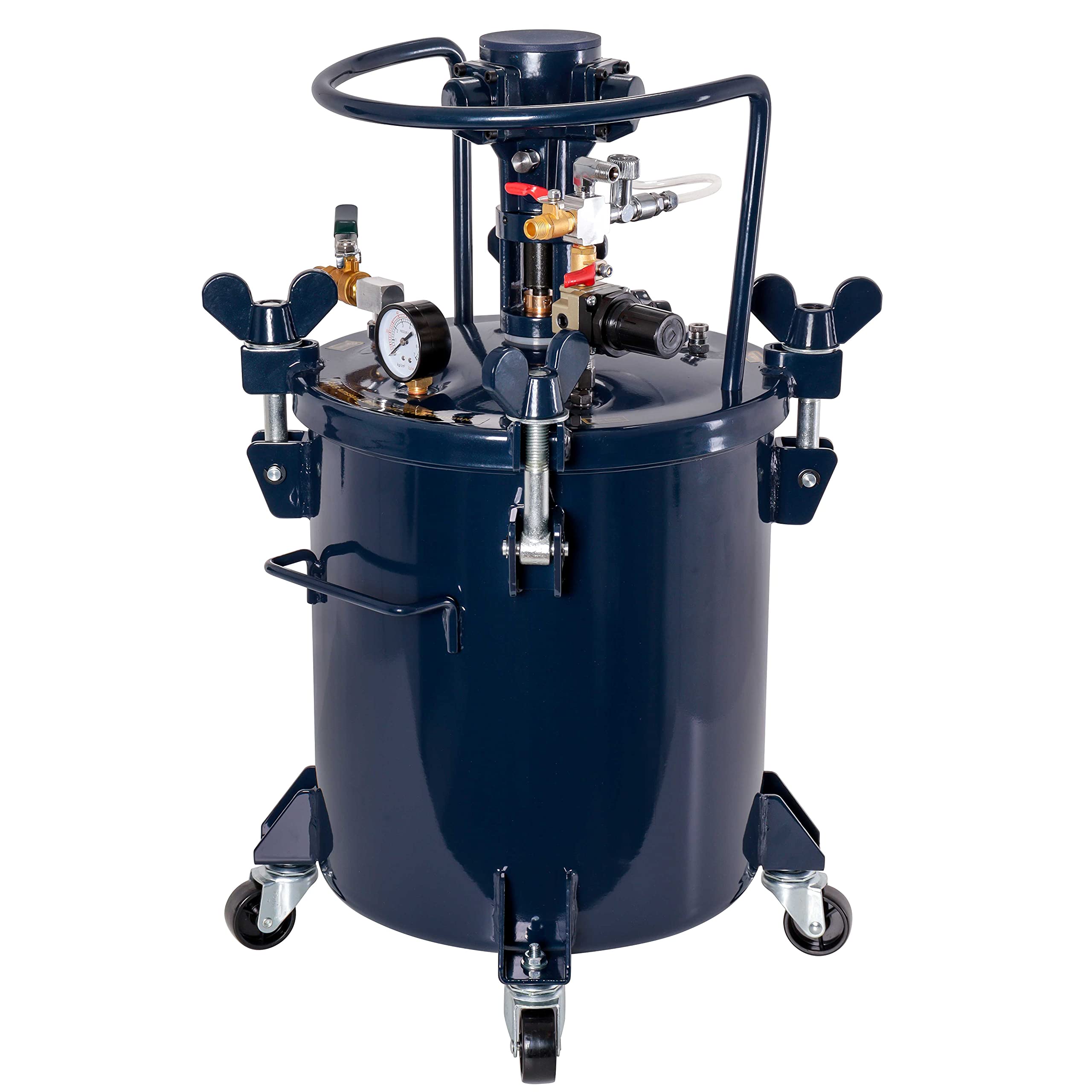 TCP Global 5 Gallon - 20 Liter Pressure Pot Spray Paint Tank: Heavy Duty Solid Steel, Clamp on Lid with Air-Powered Mixing Agitator, Regulator & Pressure Gauge - Large Volume Painting & Autobody