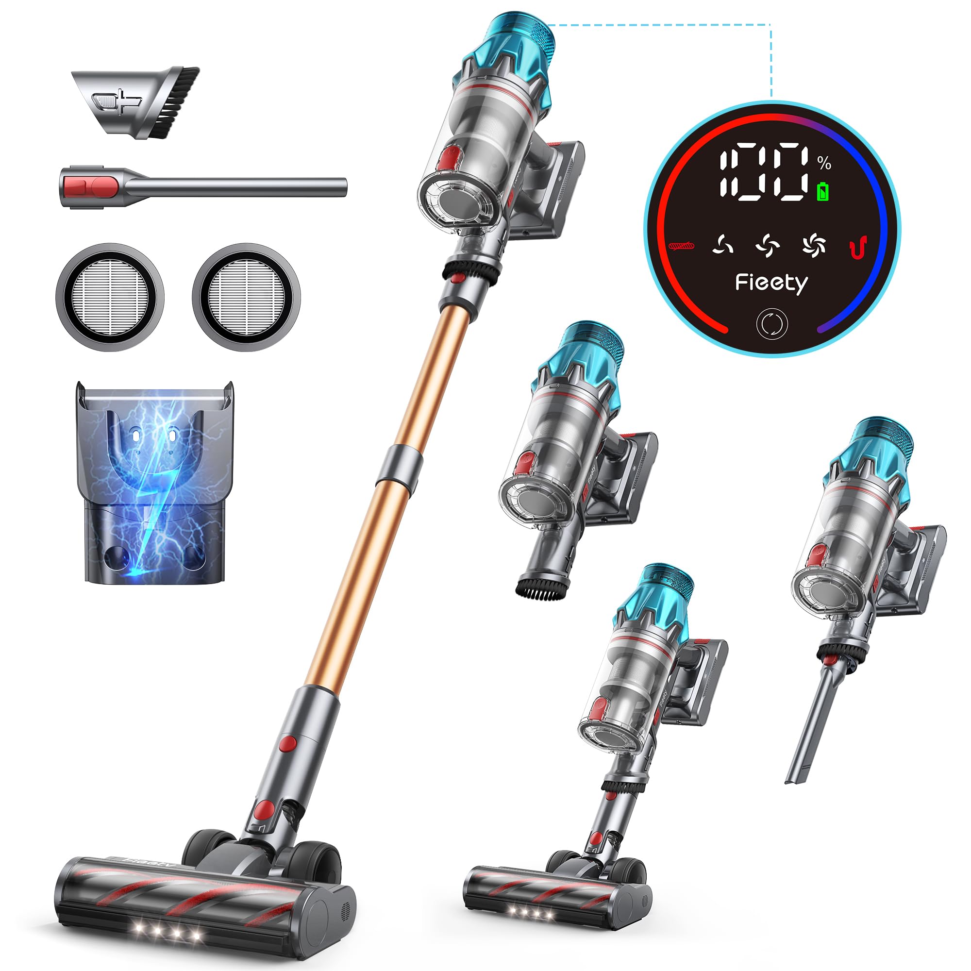 Cordless Vacuum Cleaner 550W/45Kpa, Stick Vacuum Cleaners 60 Mins Max Runtime with Charging Dock, Self-Standing Handheld Vacuum with Touch Display, 6-in-1 Vacuum Cleaner for Carpet/Hard Floor/Pet Hair