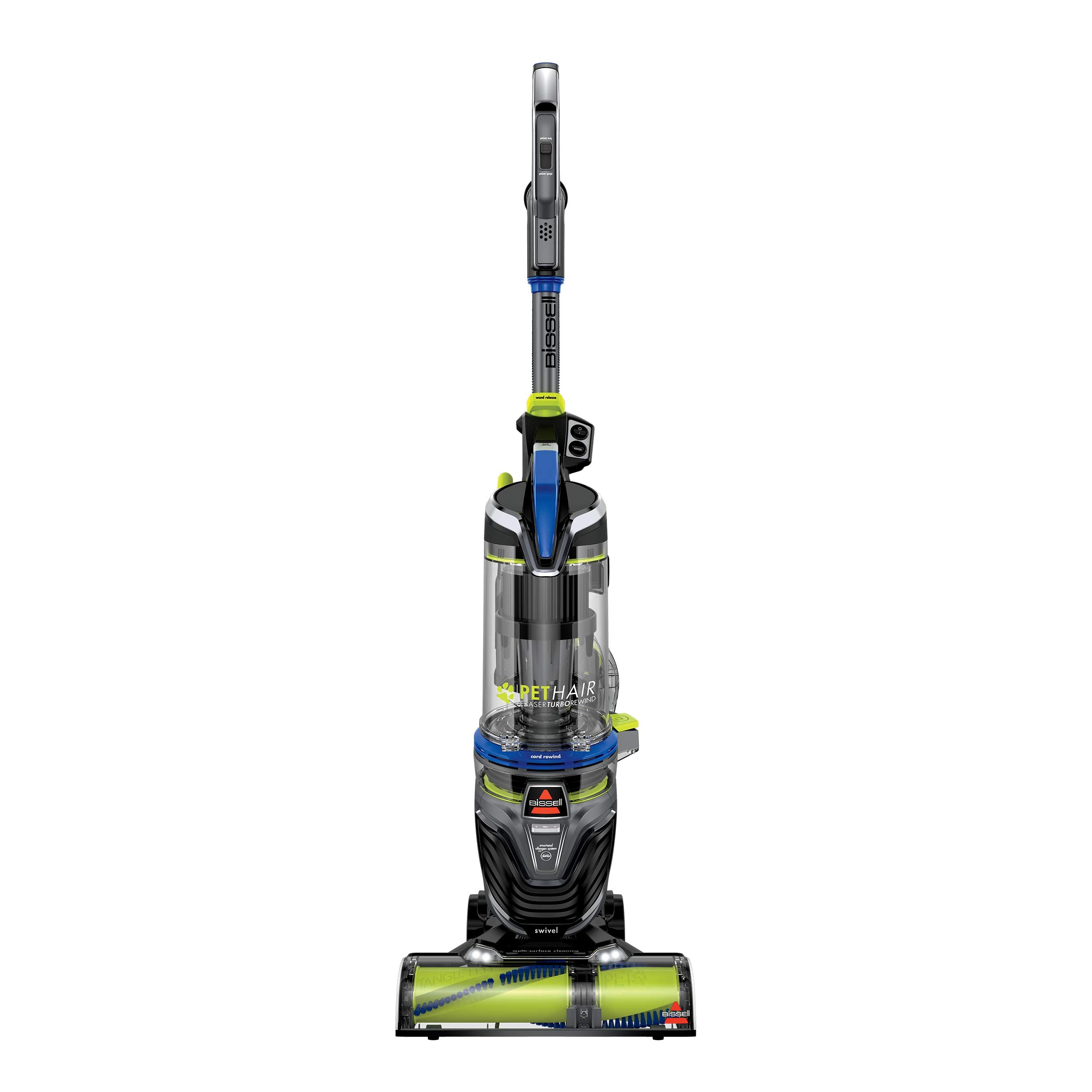 Bissell Pet Hair Eraser Turbo Rewind Vacuum, Lightweight, Automatic Cord Rewind, Tangle-Free Brush Roll, Headlights, Powerful Pet Hair Pickup, SmartSeal Allergen System, Blue, 27909