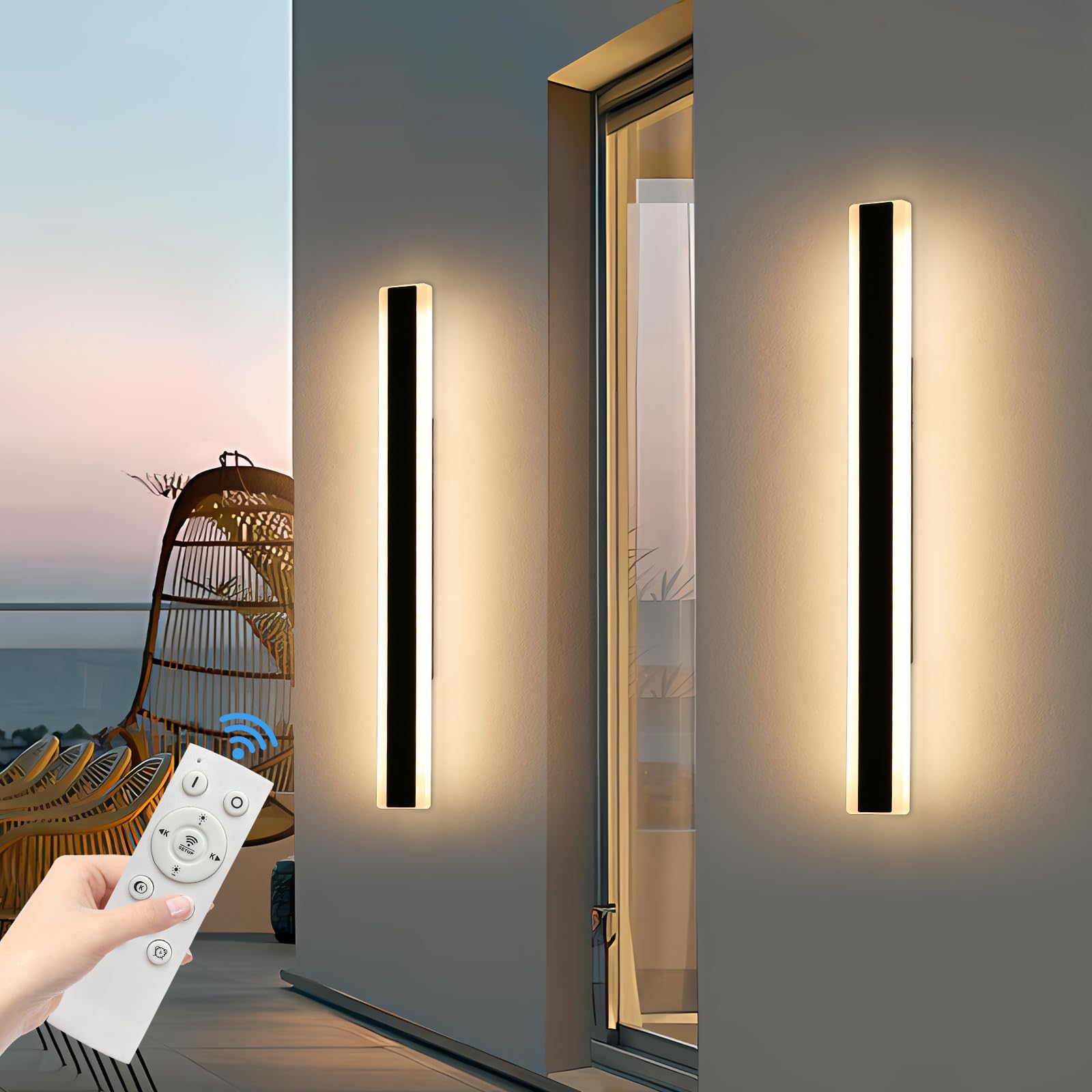 Mikeru 2pack 47.2inch Outdoor Wall Light Fixtures, 10%-100% Dimmable Outdoor Wall Lights Exterior Front Porch Light 3000-6000k Wall Mounted Led Lighting for Basement, Shop,Garage Lighting