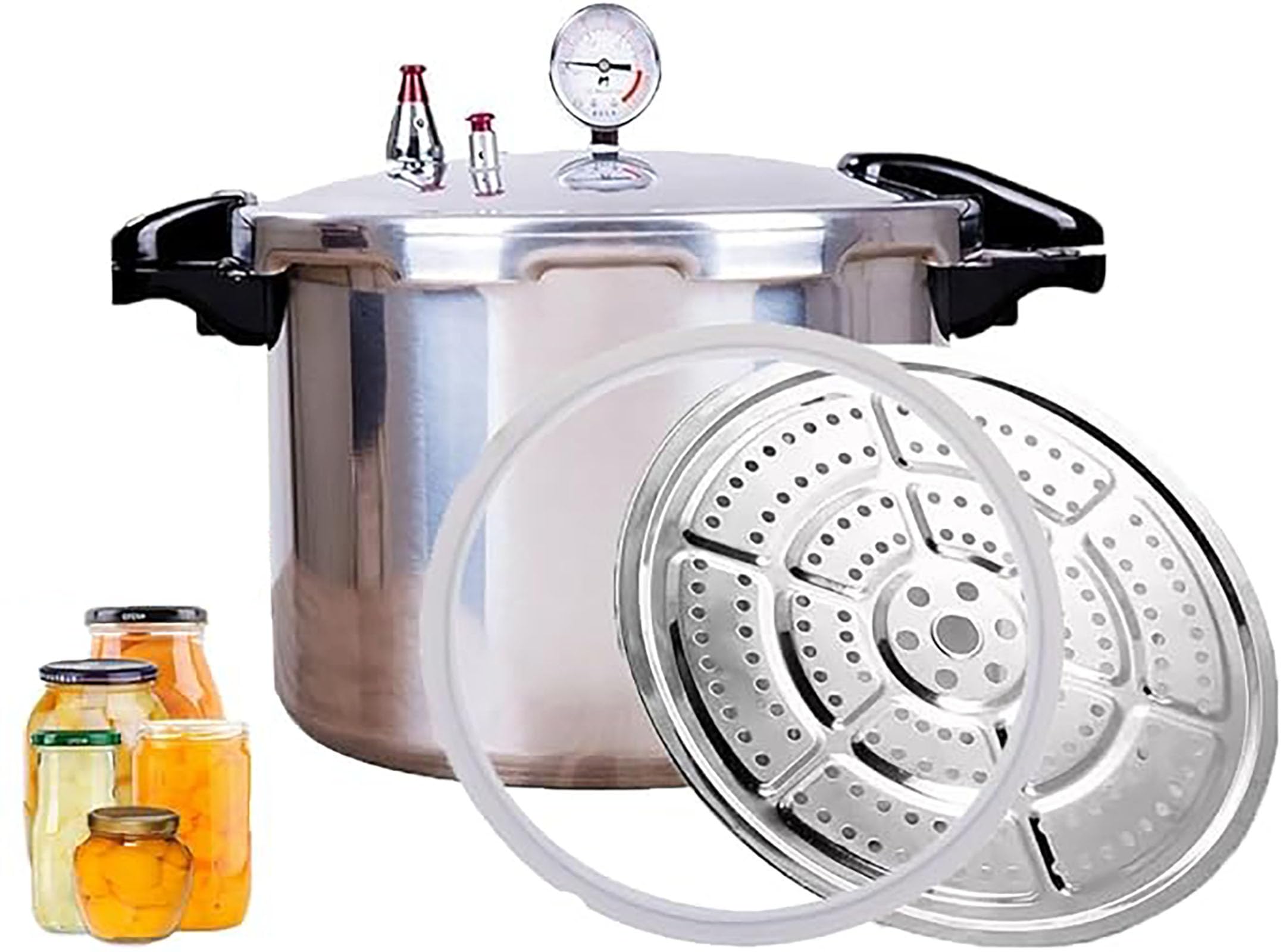15 Quart Pressure Canner Cooker & all american pressure canners for canning & water bath canner | Pressure Gauge & Pressure Regulator | Compatible:natural gas-open flame & With 1 steaming tray