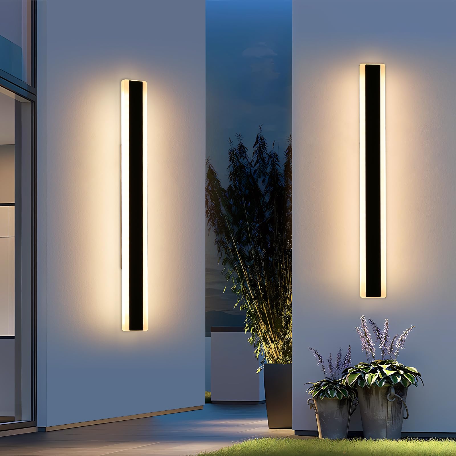 Mikeru 2pack 47.2inch Outdoor Wall Light Fixtures, 3000K Modern Outdoor Lights Exterior for House Ip65 Waterproof Rust Long LED Wall Light Fixtures Hardwire Wall Mount Exterior Lighting for Garage
