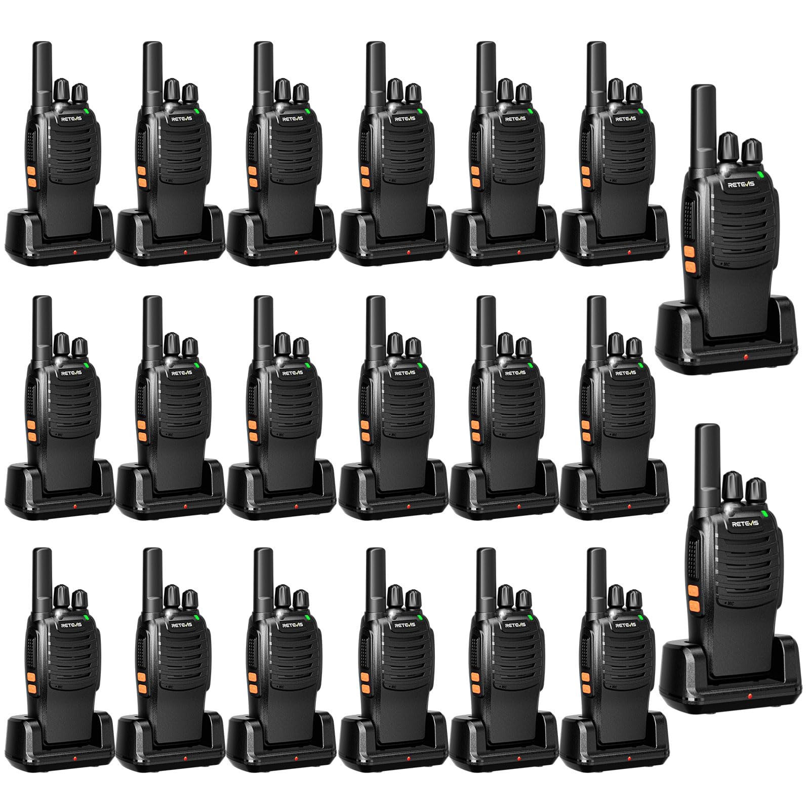Retevis H-777 2 Way Radios Walkie Talkies Long Range, Rechargeable Two Way Radios, Hand Free Adults Walkie Talkies with Charging Base(Black, 20 Pack)