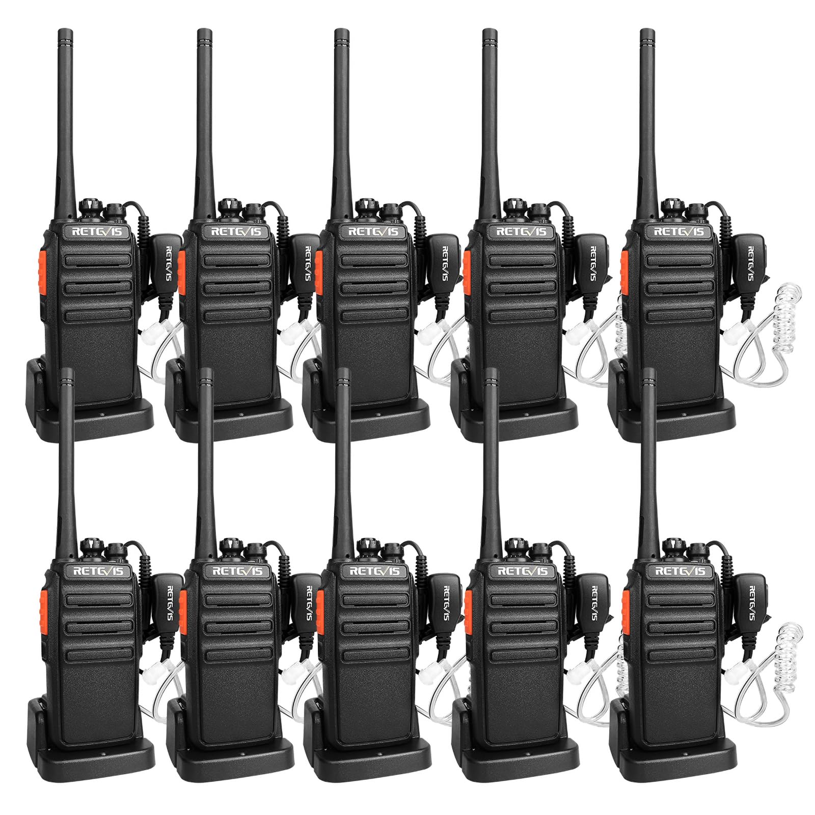 Retevis H-777S Walkie Talkies for Adults, 2 Way Radios with Earpiece and Mic, FRS, Handheld, USB Charging Base, Rugged Two Way Radios Long Range Rechargeable for School Security Church (10 Pack)