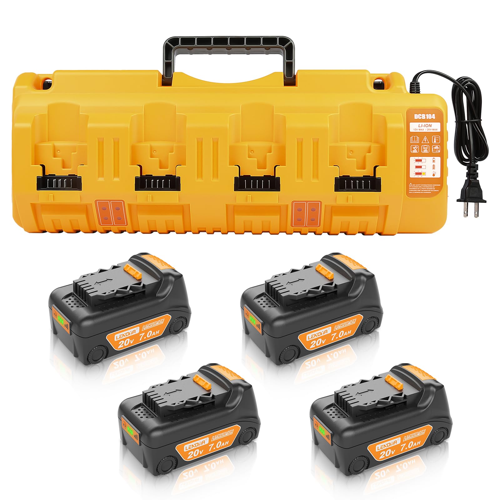 Lenoya Upgraded 7.0Ah Replacement for Dewalt 20V Battery 4Packs 20V Max High Capacity and DCB104 Charger Replacement for DCB200 DCB203 DCB204 DCB206