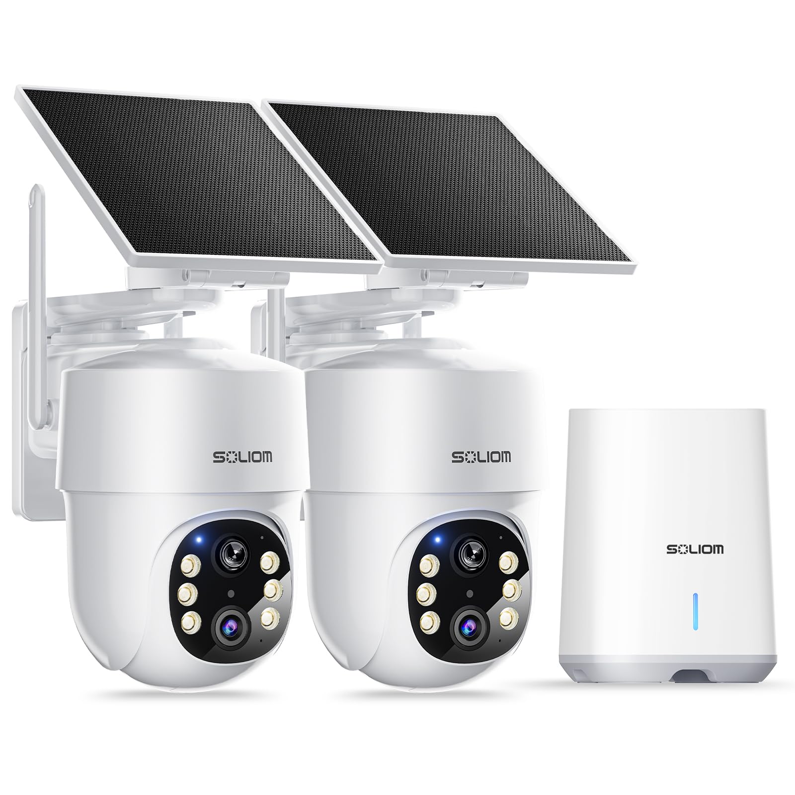 SOLIOM- True 5MP HD Security Cameras Wireless Outdoor, Solar Powered Home Security Camera with 360° Auto Tracking, Pan & Tilt, Spot Light Night Vision,2-Cam Pack, 5G & 2.4G Router, No Subscription