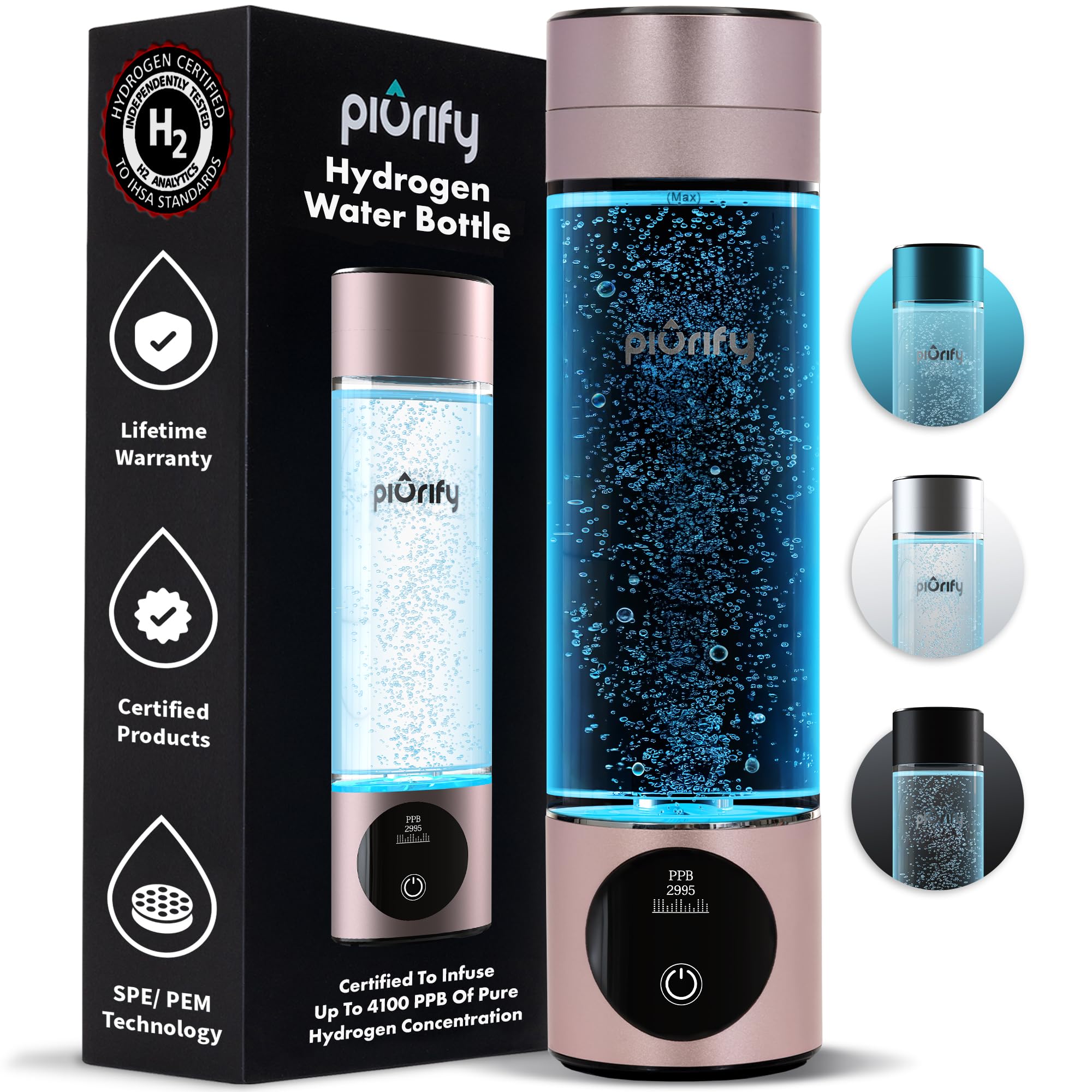 Hydrogen Water Bottle Generator - Up to 4100+ PPB Concentration - SPE/PEM Technology - Certified H2 Generator - Portable Athletic Performance & Hydration System - 6-Hour Hydrogen Retention (Pink)
