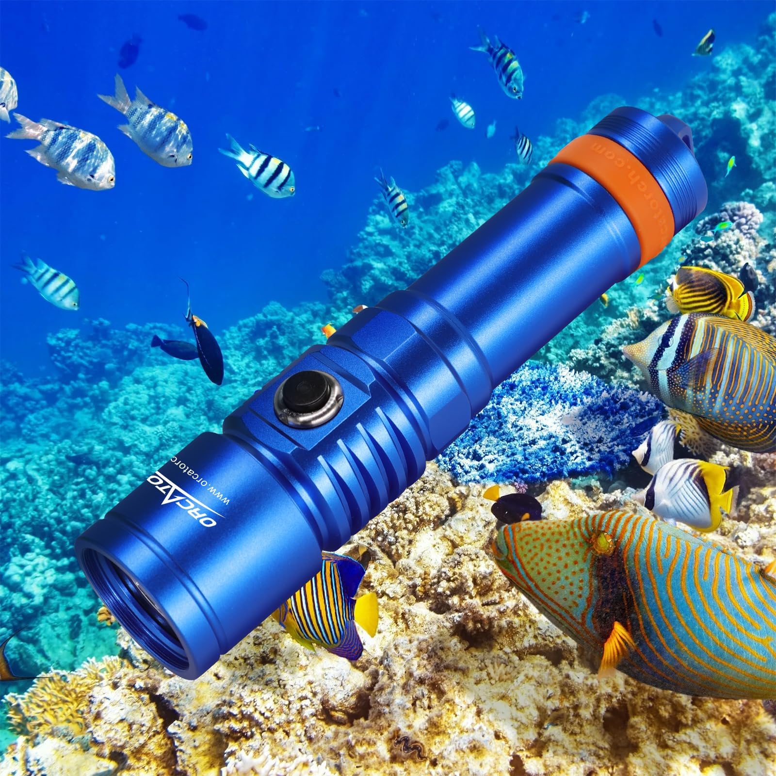 ORCATORCH D710 Scuba Diving Light, 3000 Lumens Super Bright Underwater Flashlight with 6 Degrees Narrow Beam, IP68 Waterproof Night Dive Torch 150 Meters Submersible Light (Blue)
