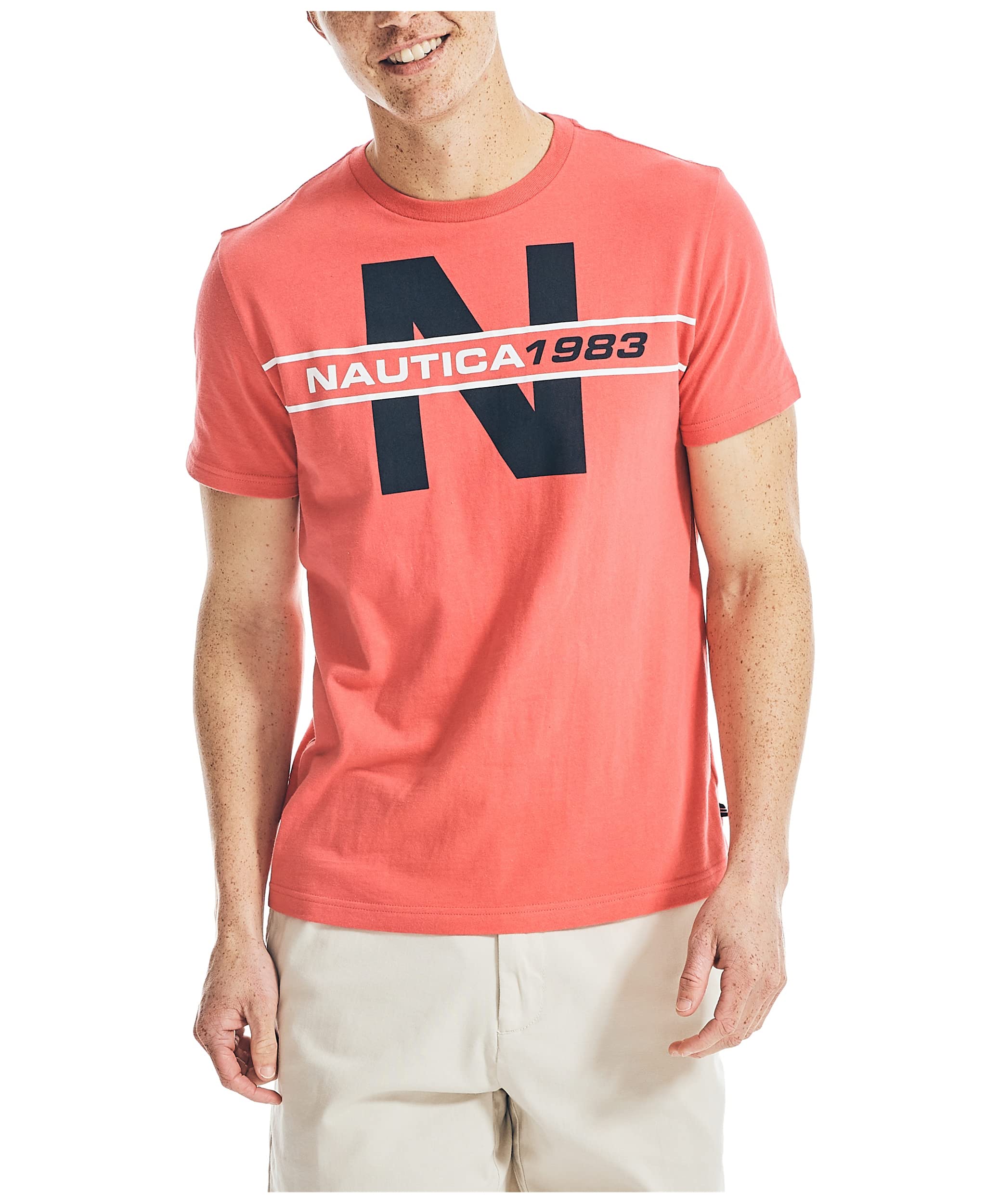 Nautica Men's Short Sleeve 100% Cotton Nautical Series Graphic Tee, Sailor Red, Medium