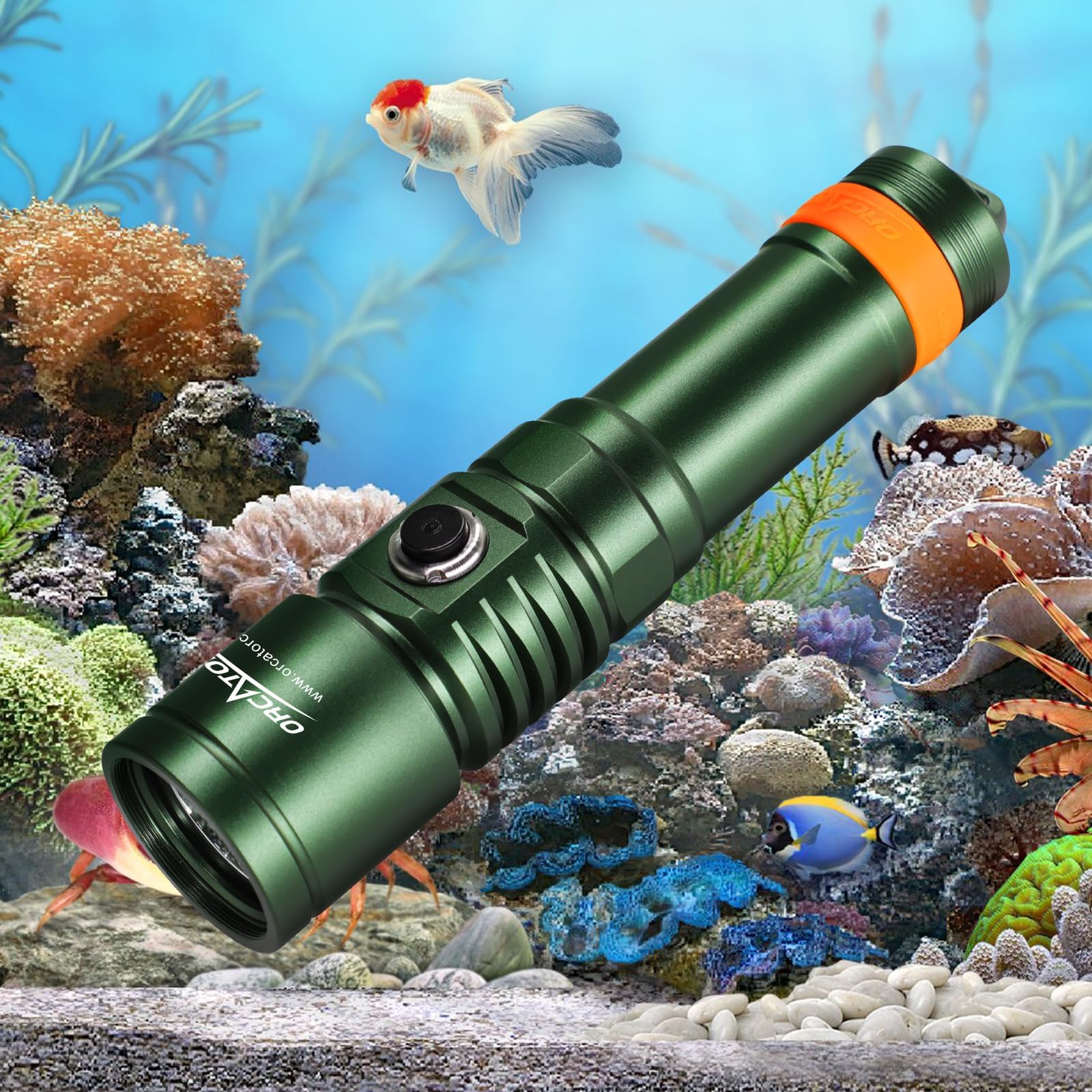 ORCATORCH D710 Scuba Diving Light, 3000 Lumens Super Bright Underwater Flashlight with 6 Degrees Narrow Beam, IP68 Waterproof Night Dive Torch 150 Meters Submersible Light (Green)