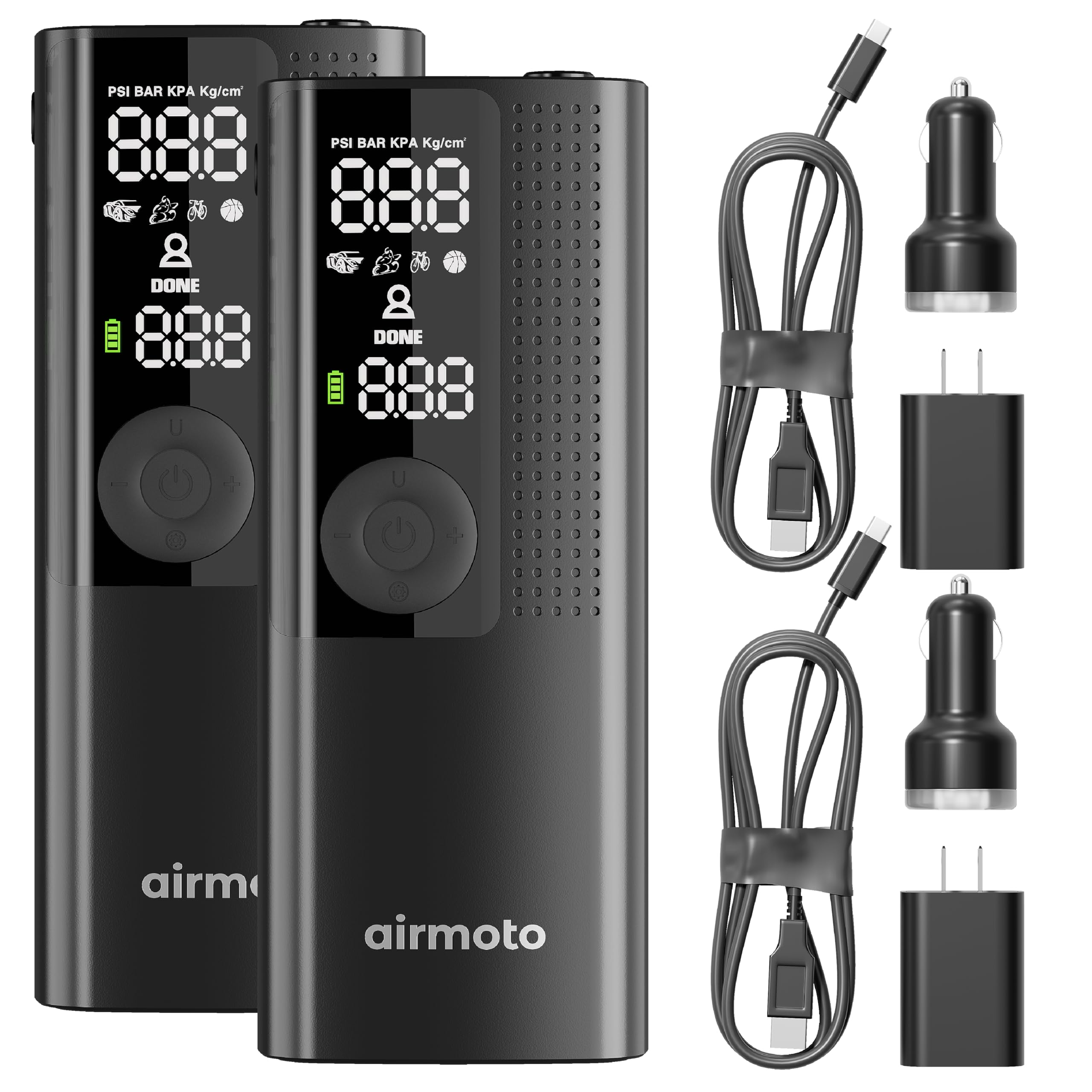 Airmoto and Power Kit Bundle Deal - 2 bundle - Tire Inflator Portable Air Compressor with Power Kit for Charging at Home and on The Road - Cordless Air Pump for Car Tires, Motorcycle, Bicycle