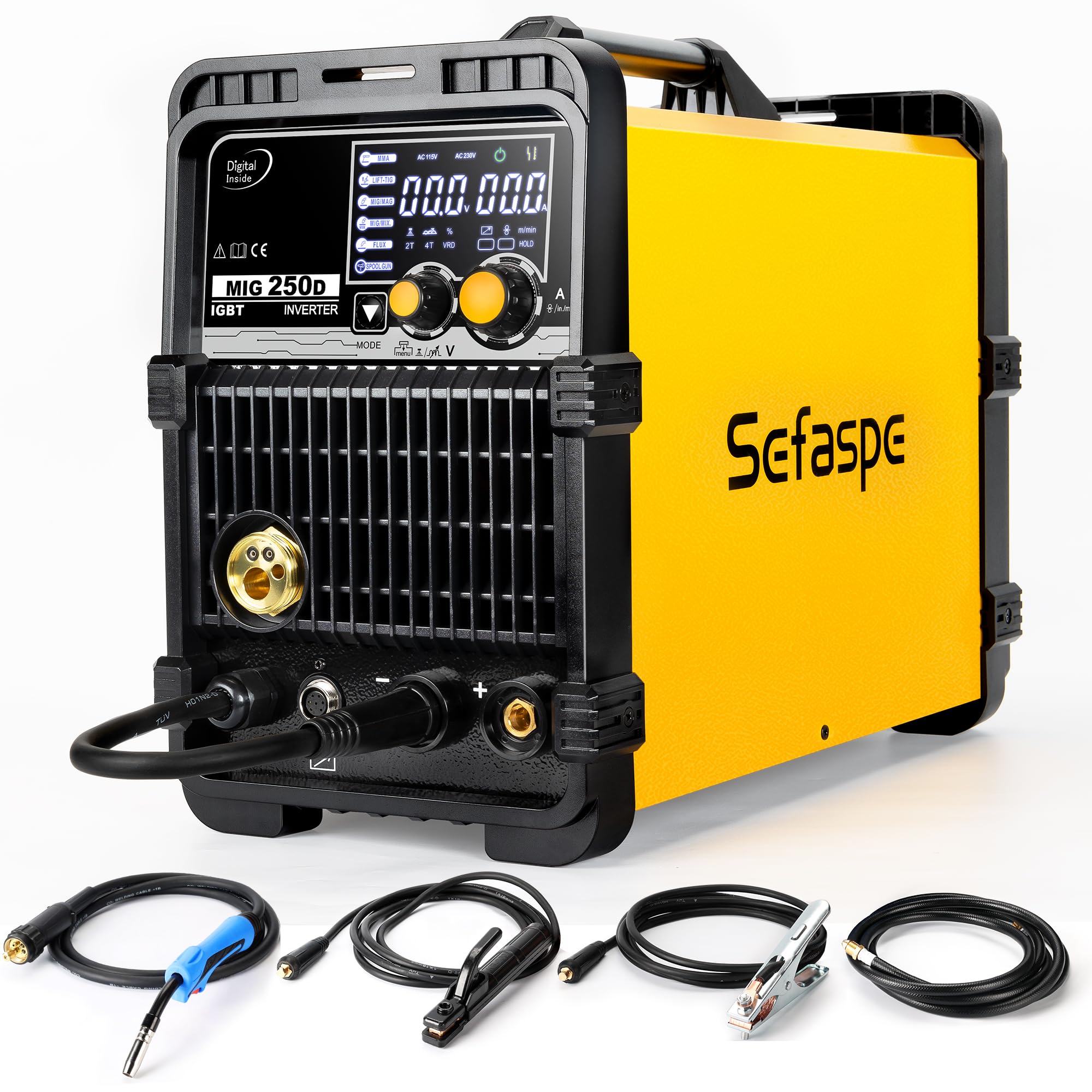 250A MIG Welder, 6 in 1 Gas MIG/Gasless Flux Core/Spool Gun/Lift TIG/Stick 220V MIG Welder with LED Digital Display Multi-process Aluminum Welding Machine