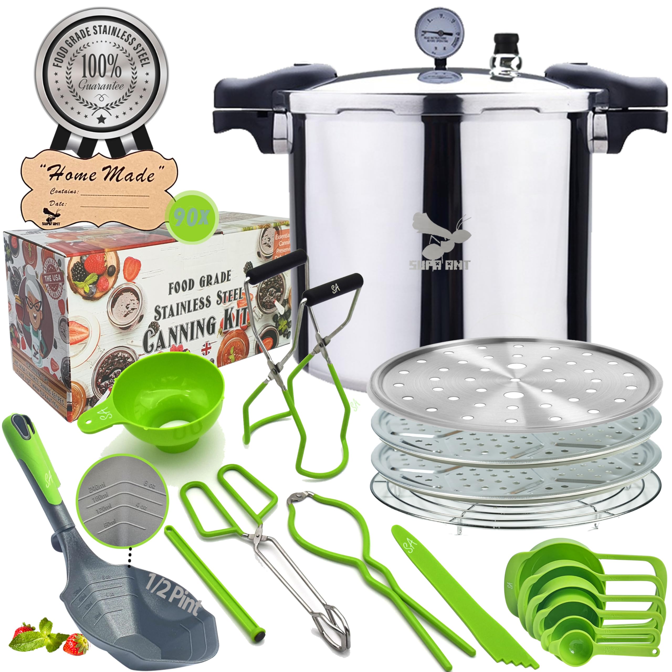 Supa Ant Pressure Canner 23 Quart with Canning Supplies - Canner Pressure Cooker for Canning - Can Cooker - Pressure Pot - Canning Pressure Cooker - Pressure Canner Kit - Pressure Canner with Gauge