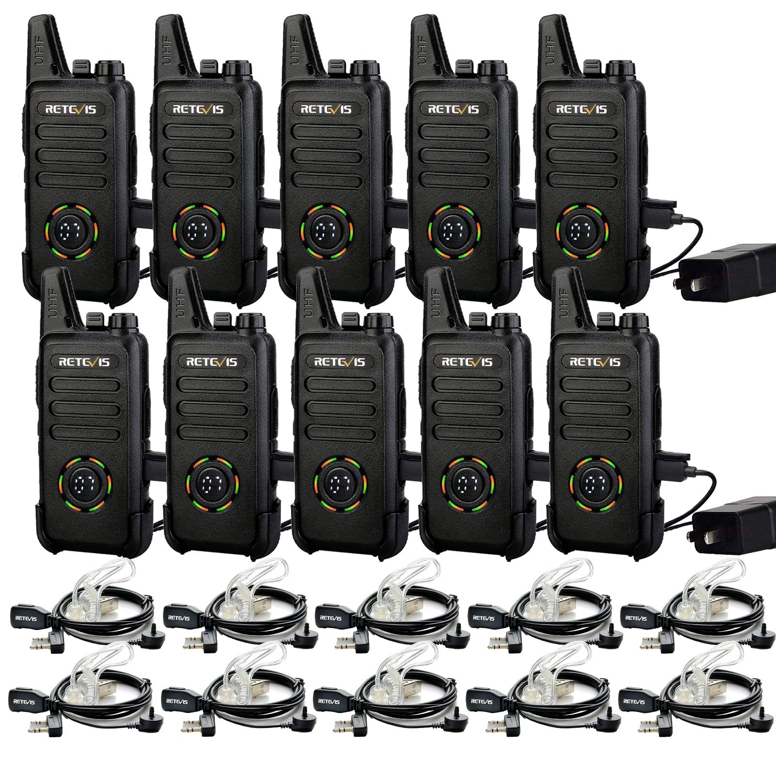 Retevis RT22S Walkie Talkies for Adults,2 Way Radio with Earpiece, Portable FRS Two-Way Radios,Channel Display, Mini Rechargeable Walkie Talkie for Church School Retail Restaurant Automotive(10 Pack)