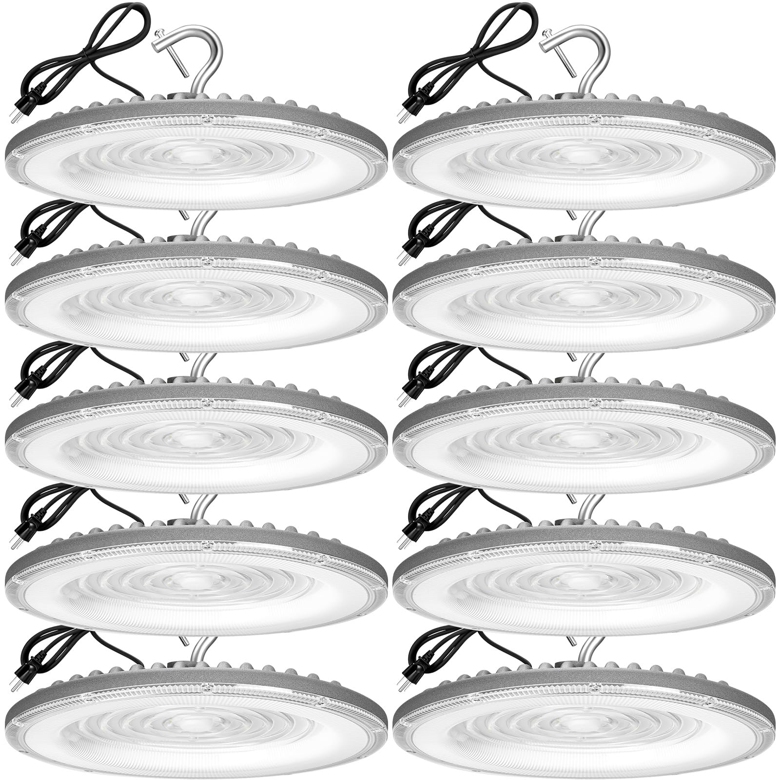 XYCN 10 Pack 200W UFO Led High Bay Light,120VAC,5000K Daylight Commercial Bay Lighting,IP66 Waterproof,30500LM,850W MH/HPS with Plug Area Lighting for Warehouse/Shop/Workshop/Garage/Barn/Gym/Factory