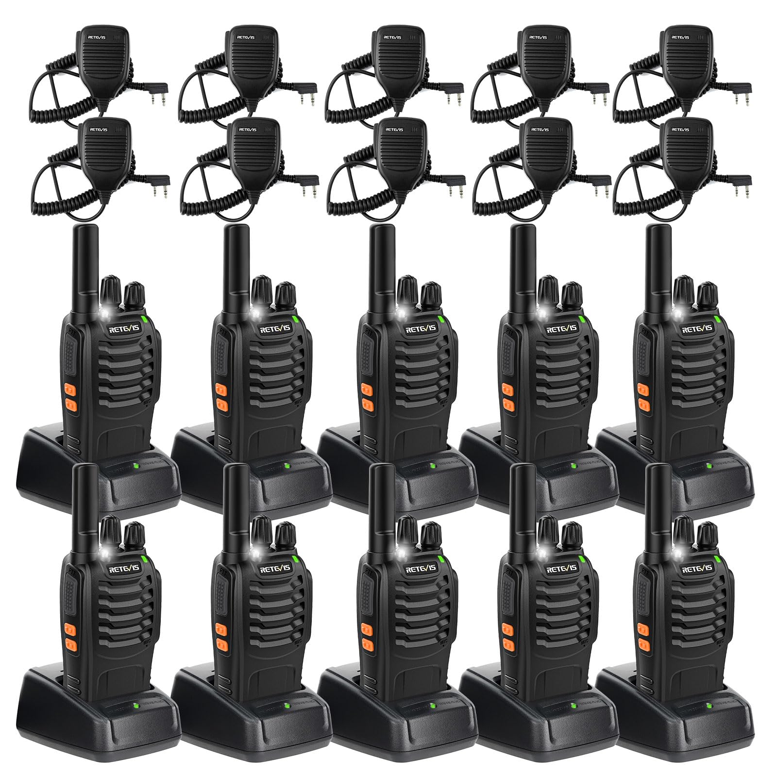 Retevis H-777 Walkie Talkies with Mic, Adults 2 Way Radios Long Range Rechargeable, License-Free, Crystal Audio, for School Work Construction Site(10 Pack)