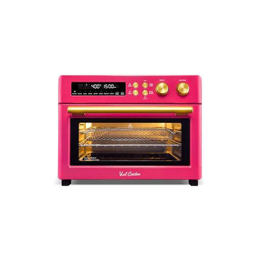 VAL CUCINA Limited Edition Happy Pink Infrared Heating Air Fryer Toaster Oven, Extra Large Countertop Convection Oven 10-in-1 Combo, 6-Slice Toast, Enamel Baking Pan Easy Clean with Recipe Book