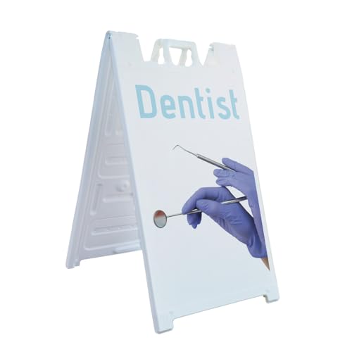 Dentist 24" x 36" Double Sided A-Frame Sidewalk Sign, Includes 2 Plastic Inserts | Foldable Portable White Signicade Sandwich Board | Professional Dental Care, Clinics, Family Services | Made in USA