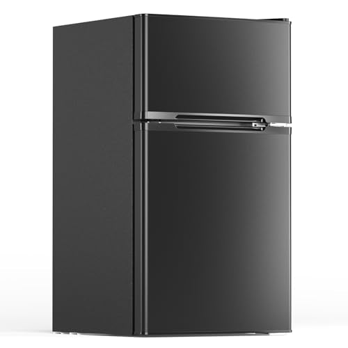 Electactic 3.1 Cu.Ft Mini Fridge with Freezer,2 Door Compact Refrigerator,Mini Fridge with Adjustable Removable Glass Shelves for Bedroom,Dorm or Apartment,Black