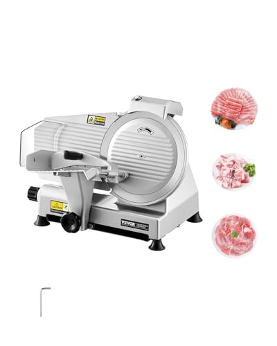 VEVOR Commercial Meat Slicer, 10 inch Electric Deli Food Slicer, 180W Meat Cutter with a Premium 65Mn Blade, 0-0.4 inch Adjustable Thickness, Food Slicer Machine for Meat Vegetables Hard Bread Cheese