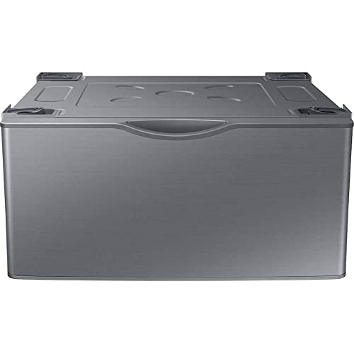 SAMSUNG 27-Inch Washer Dryer Pedestal Stand w/ Pull Out Laundry Storage Drawer, Stainless Steel, WE402NP/A3, Platinum
