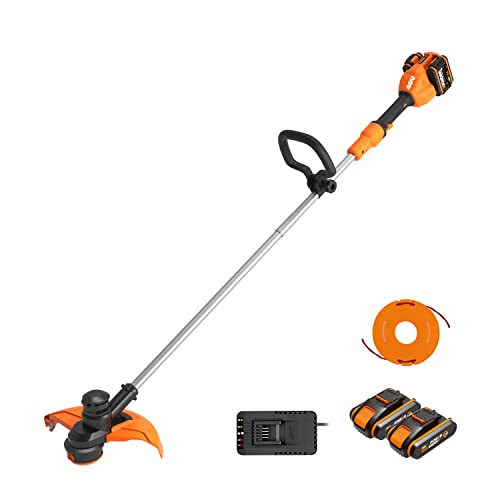 WORX Battery Trimmer 40V Max (2x20V) | WG183E | Includes 2 2Ah Batteries and Dual Charger | Adjustable Handle | Double Head | Automatic Feed Reel