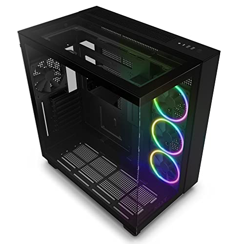 NZXT H9 Elite Dual-Chamber ATX Mid-Tower PC Gaming Case - Includes 3 x 120mm F120 RGB Duo Fans w/ Controller - Glass Front, Top & Side Panels - 360mm Radiator Support - Cable Management - Black