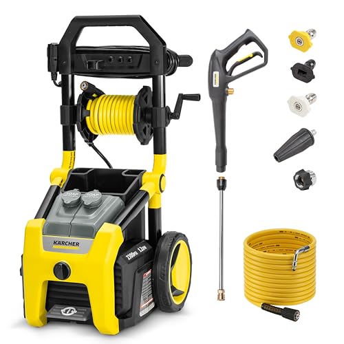 Kärcher Pressure Washer K2300PS, Max 2875 PSI, 4 Spray Nozzles, Detergent Tank, Hose Reel, For Cars, Driveways, Siding, Patios, 2.07 max. GPM
