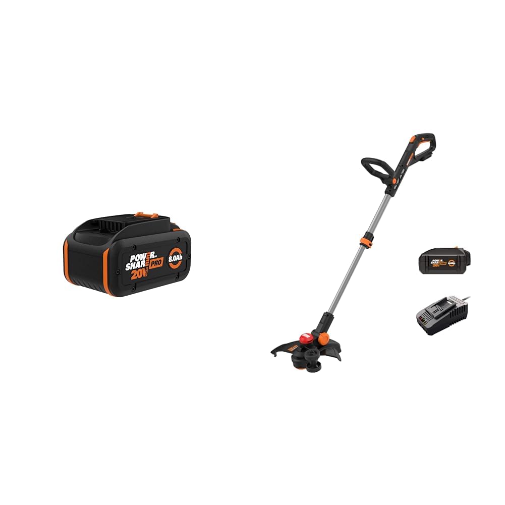 WORX 20V Power Share PRO 8.0AH Battery & Nitro 20V 13" 3-in-1 Cordless String Trimmer Edger Mini-Mower with Brushless Motor