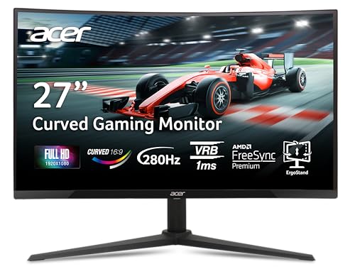 Acer Nitro 27 Inch 1500R Curved Zero-Frame Full HD (1920 x 1080) Gaming Monitor | AMD FreeSync Premium | Up to 280Hz Refresh | 1ms VRB | 1 x Display Port 1.4 and 2 x HDMI 2.0 Ports | XZ270