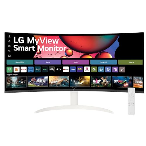 LG 34SR60QC-W 34-inch QHD (3440x1440) Curved Smart Monitor with Streaming, UltraWide Screen, webOS, HDR10, 100Hz, Built-in Speaker, AirPlay2, Screen Share, Bluetooth, ThinQ App, White