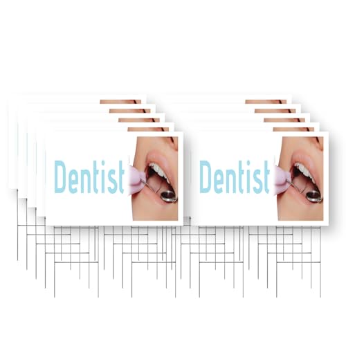 Dentist Yard Sign 10 Pack of 24 Inch x 36 Inch Single Sided Weatherproof Heavy-Duty Plastic with Stake | Professional Dental Care, Clinics, Family Services | Made in USA