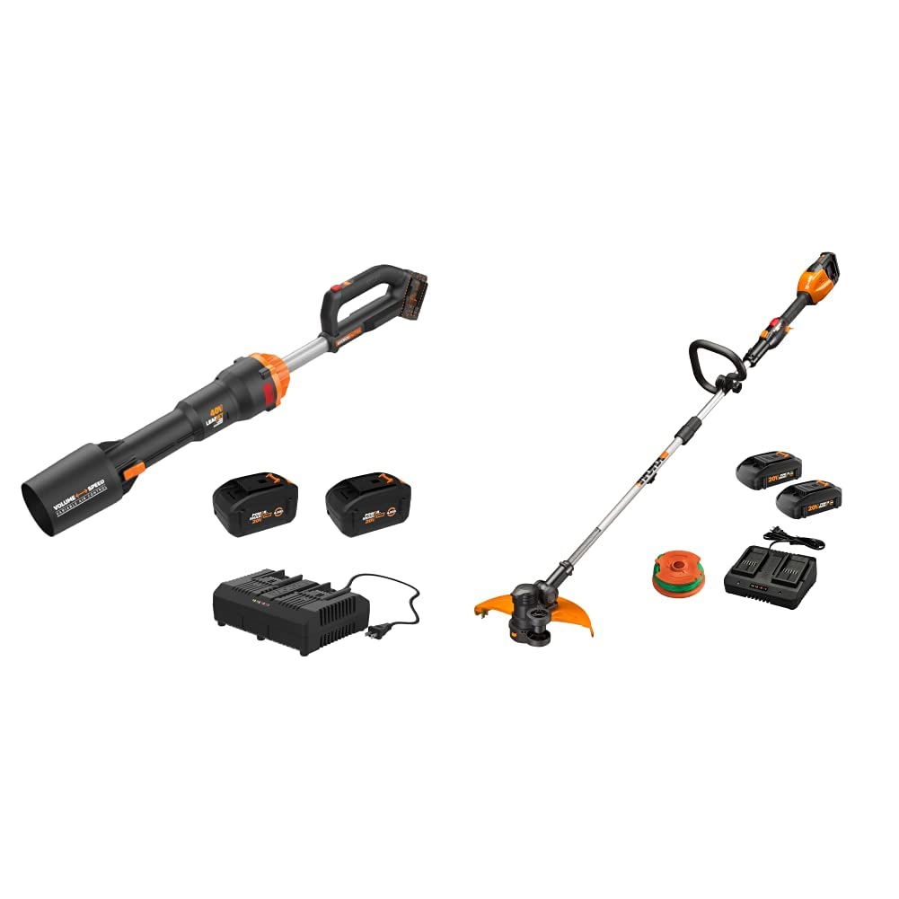 Worx 40V Cordless Leaf Blower & String Trimmer/Edger Bundle with Batteries & Charger